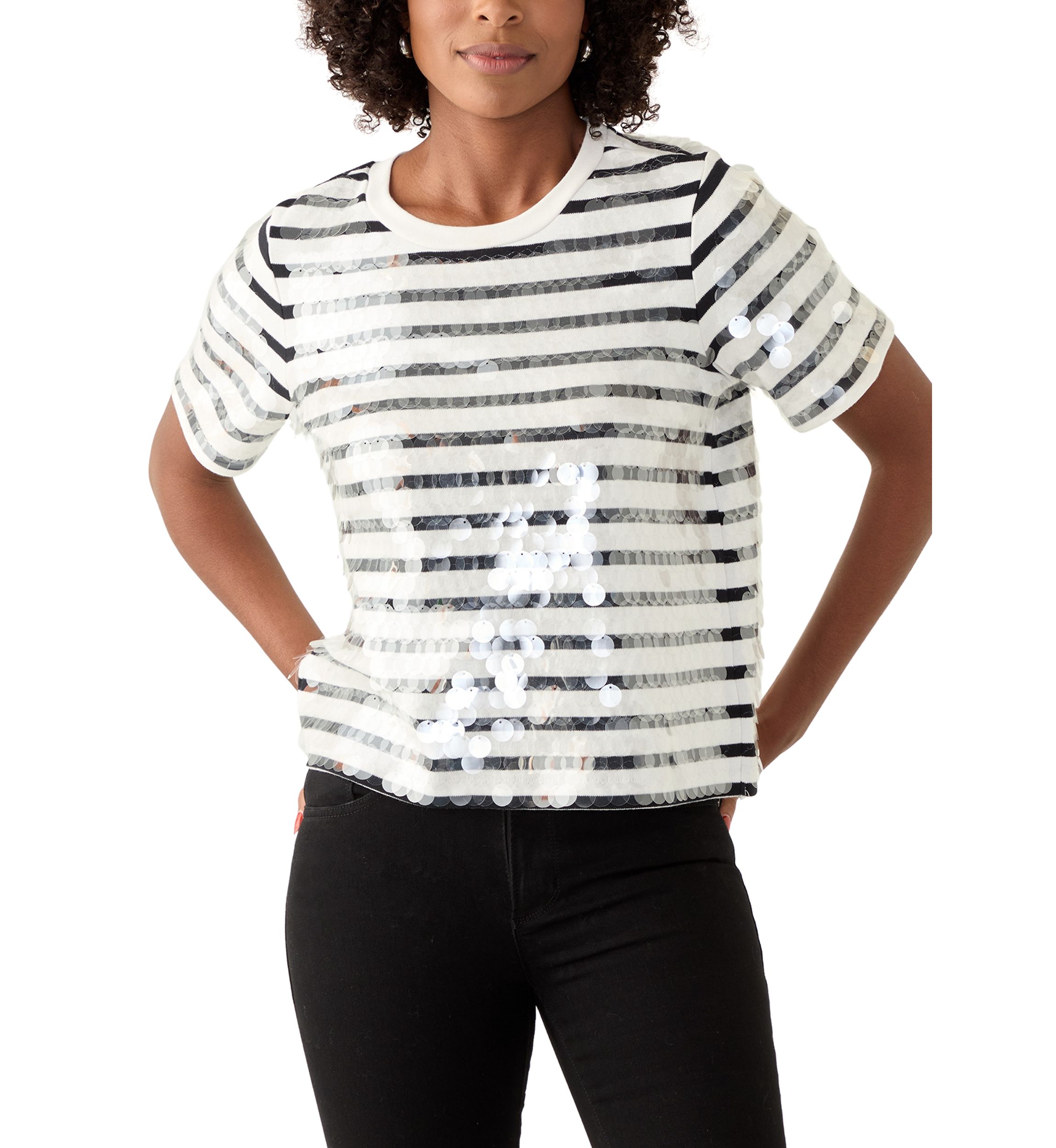 Womens Striped Sequined T-Shirt