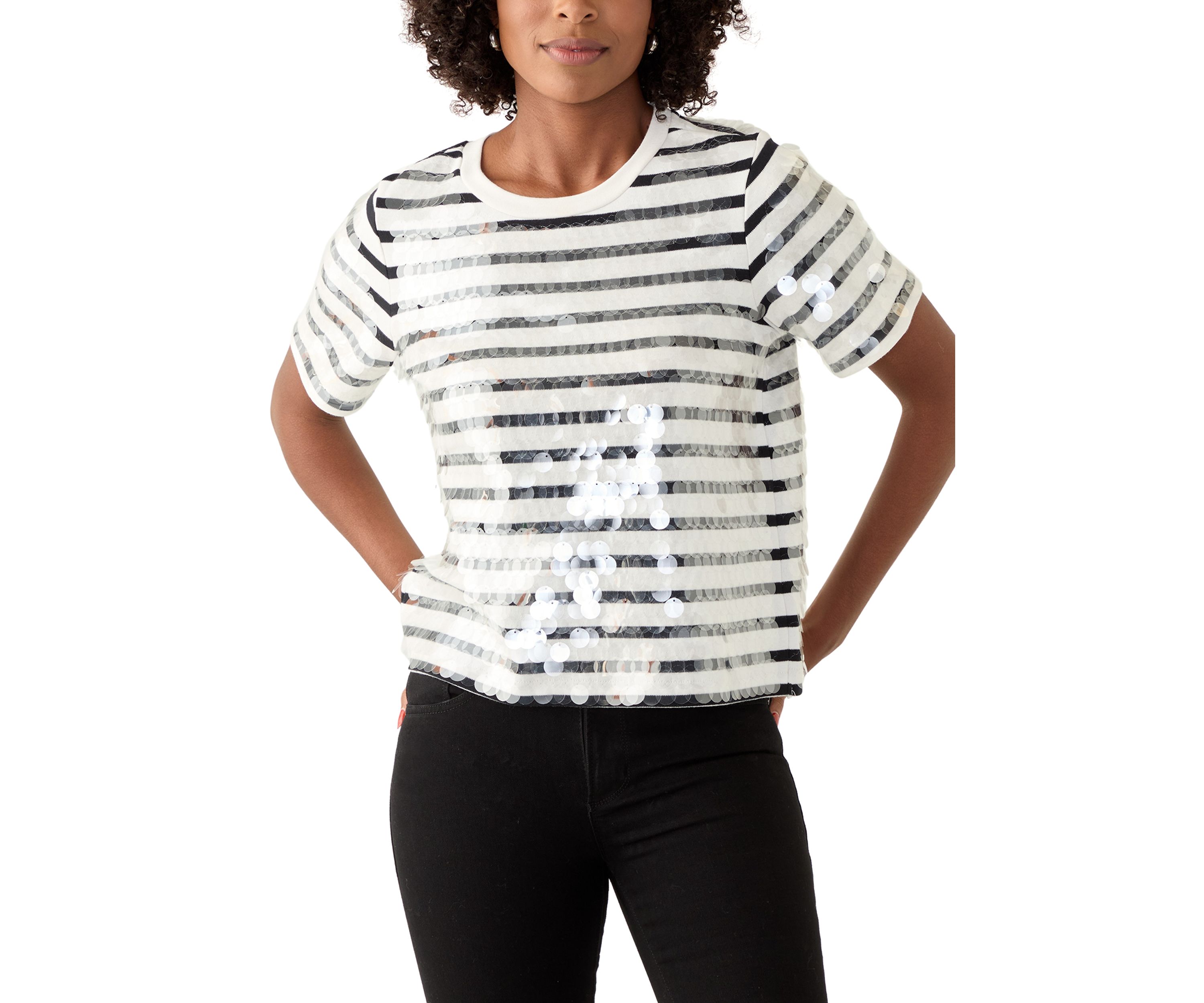Womens Striped Sequined T-Shirt