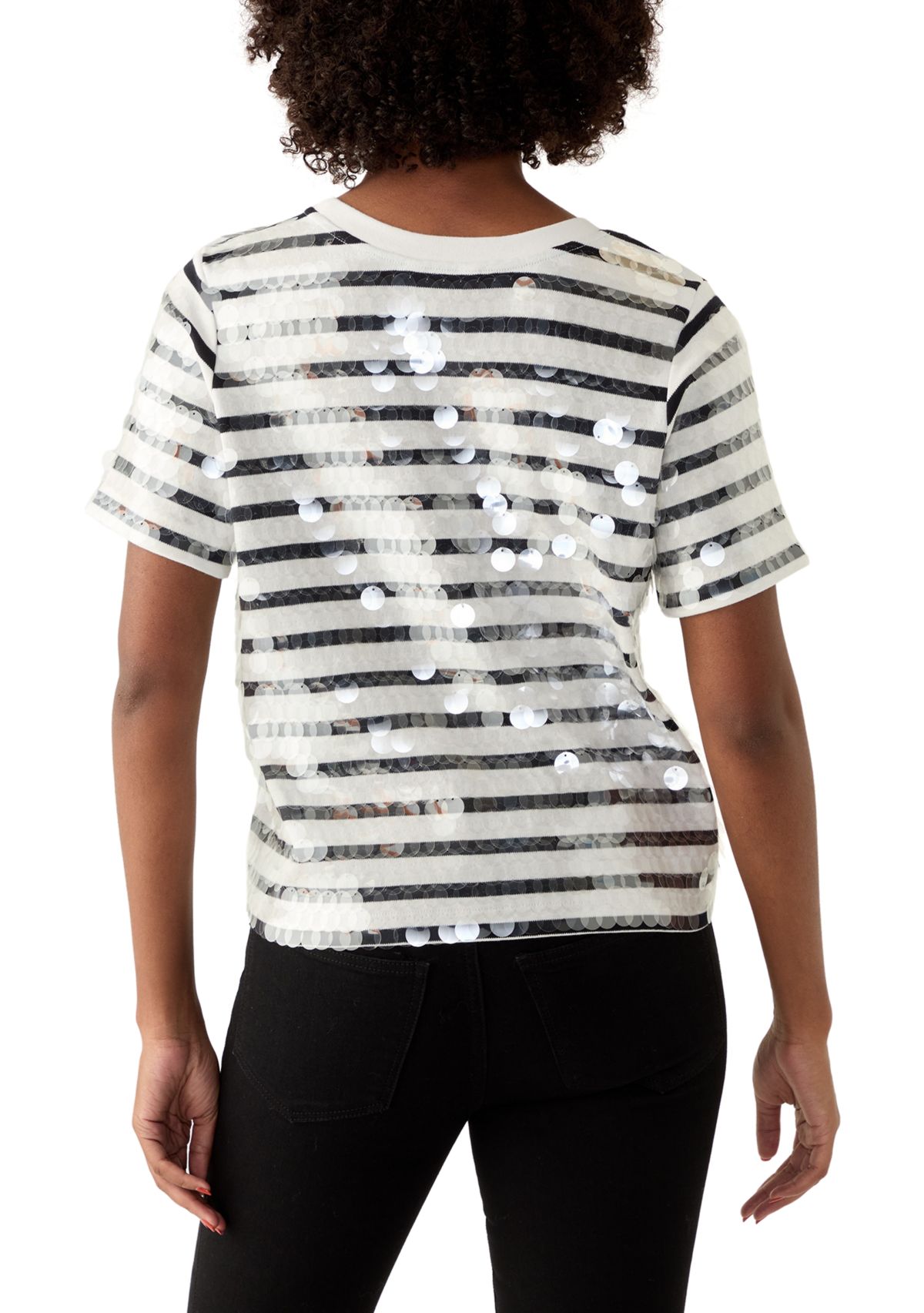 Womens Striped Sequined T-Shirt