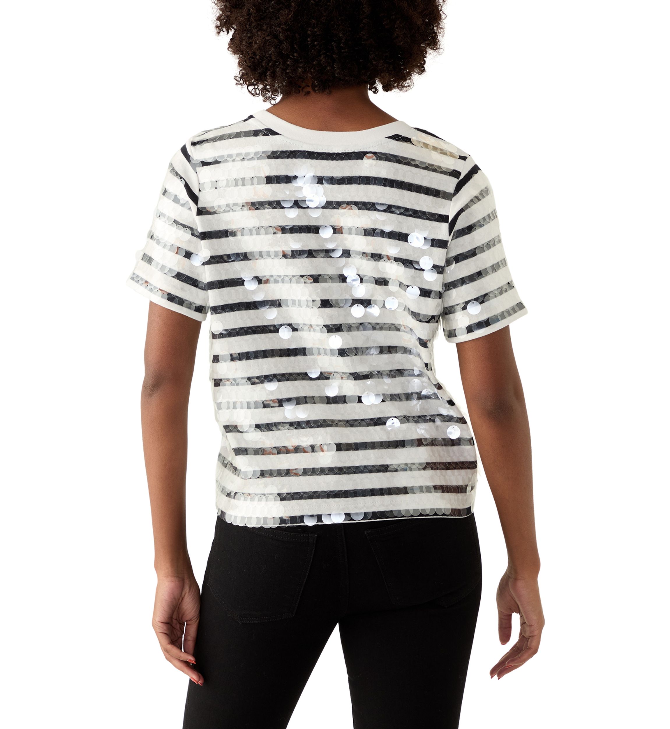 Womens Striped Sequined T-Shirt