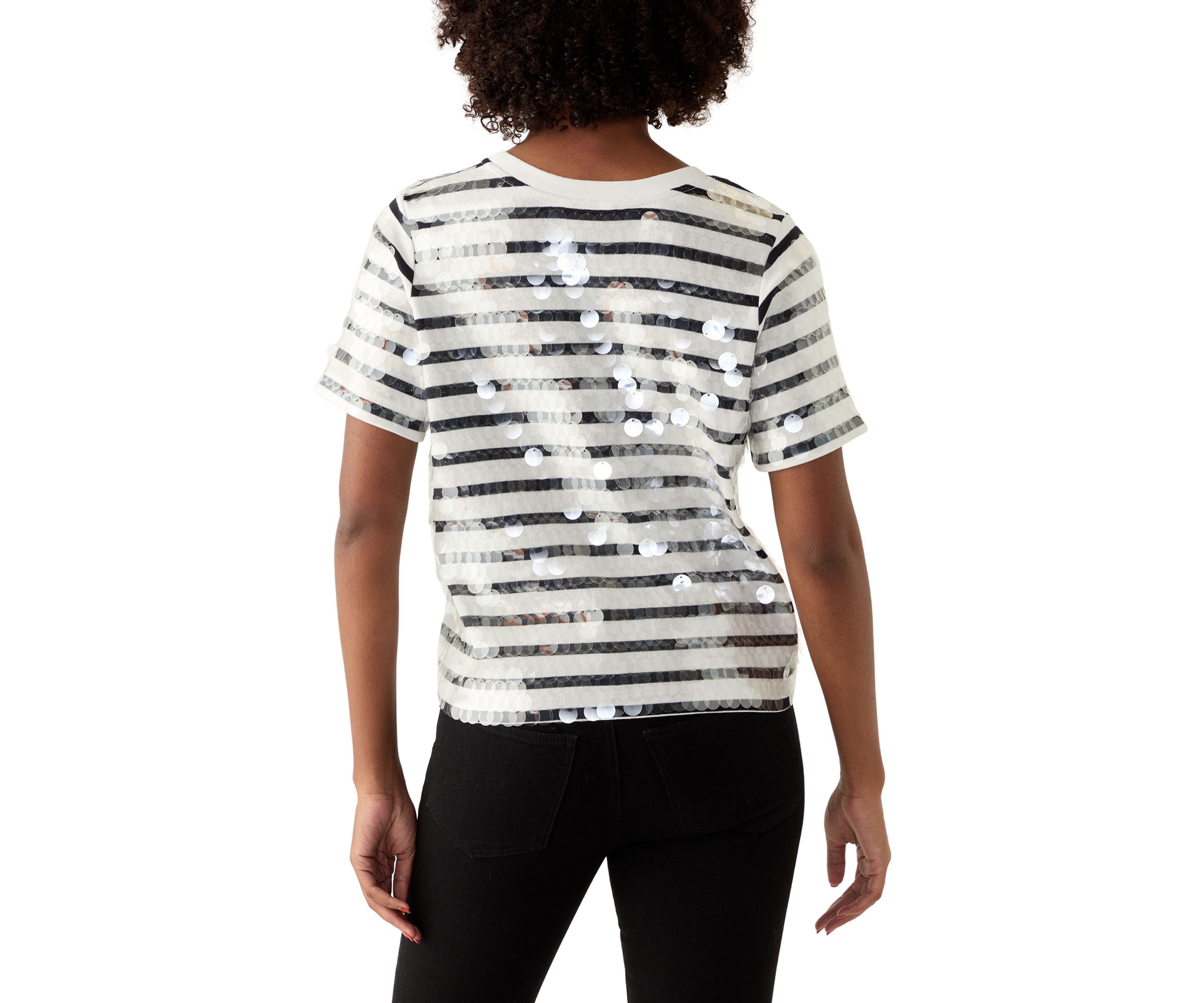Womens Striped Sequined T-Shirt
