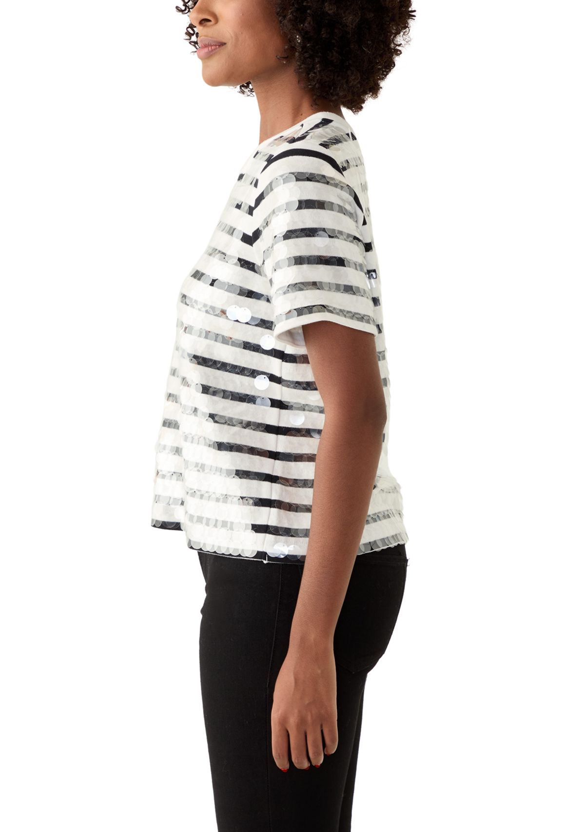 Womens Striped Sequined T-Shirt