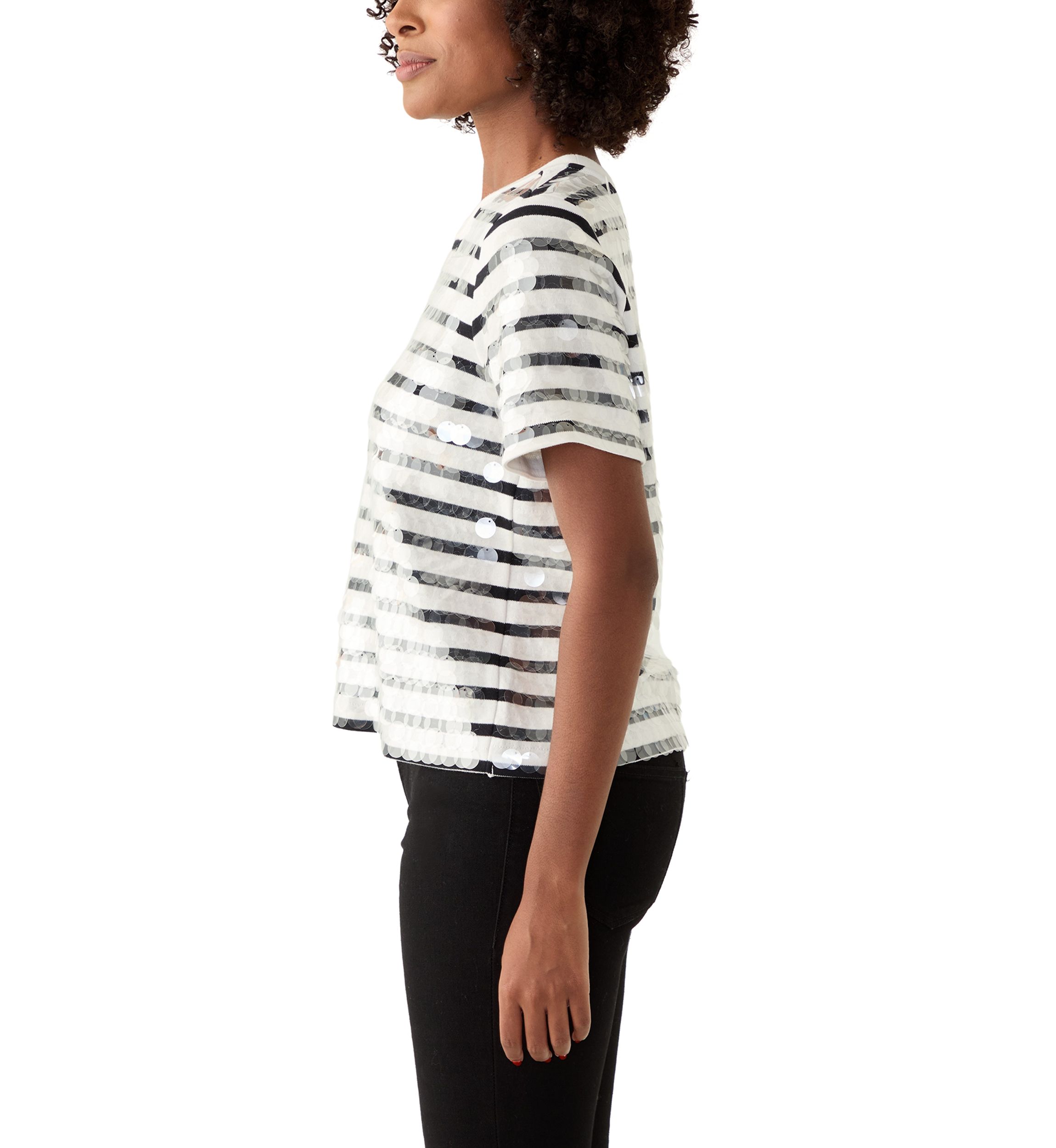 Womens Striped Sequined T-Shirt