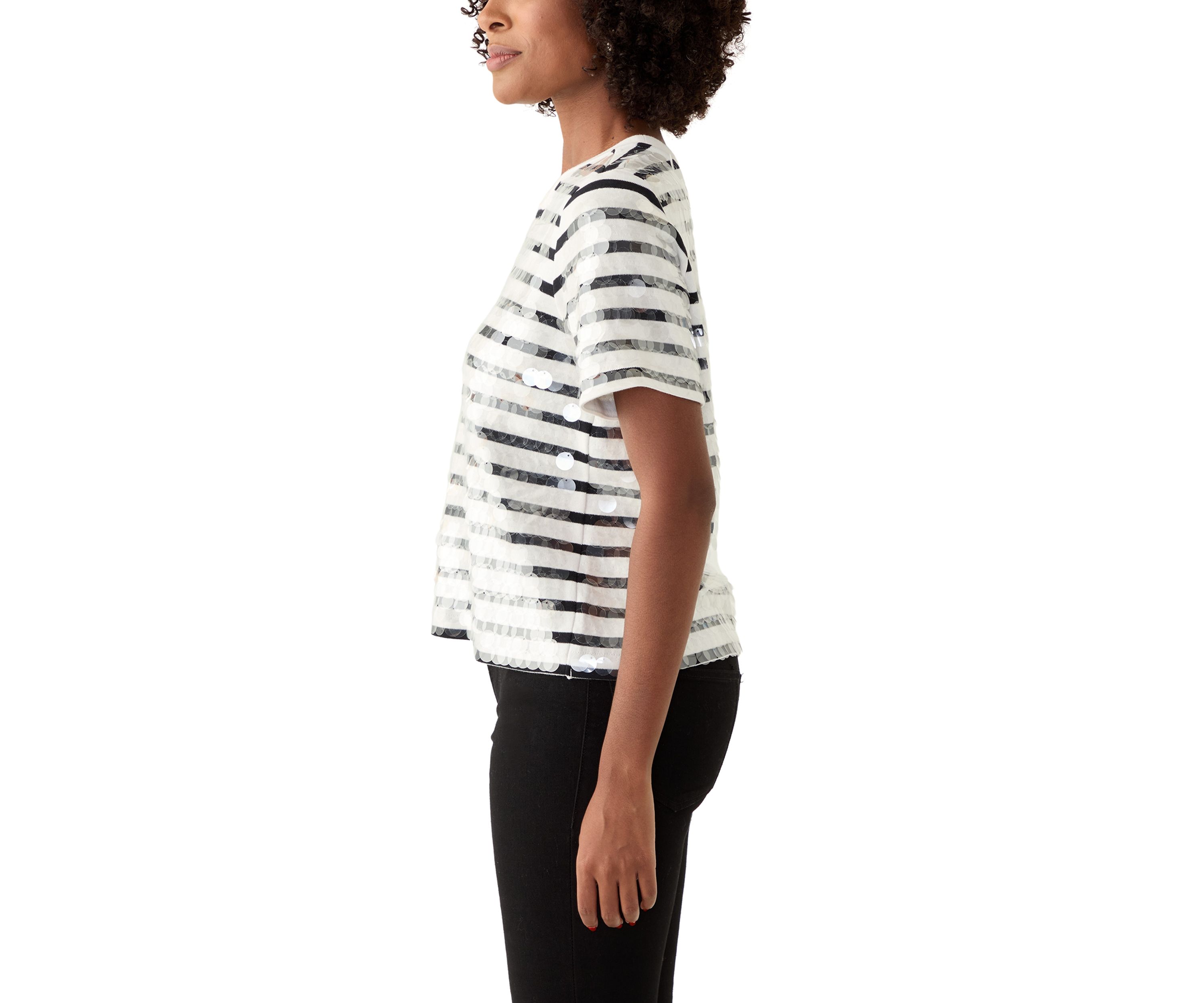 Womens Striped Sequined T-Shirt