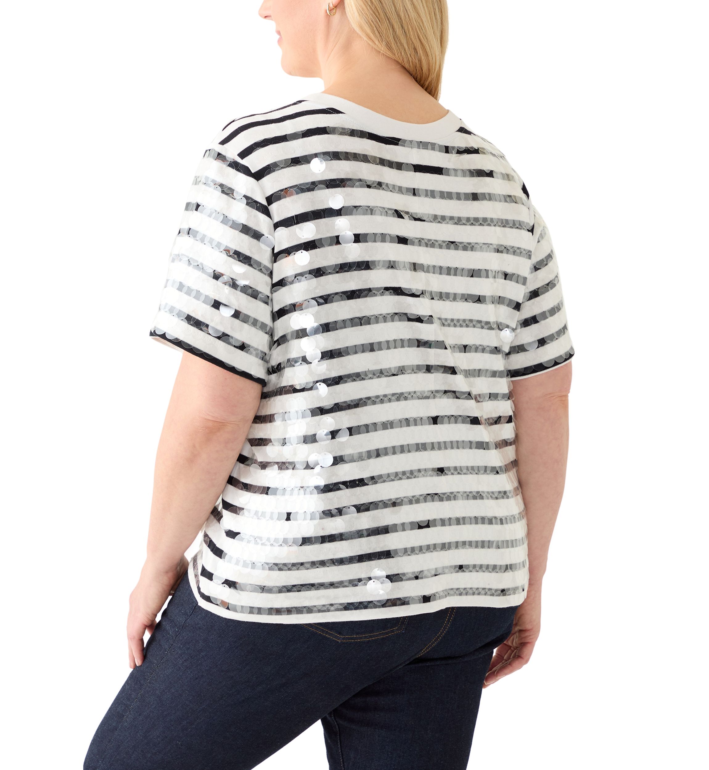 Plus Size Stripe Clear Sequin T-Shirt