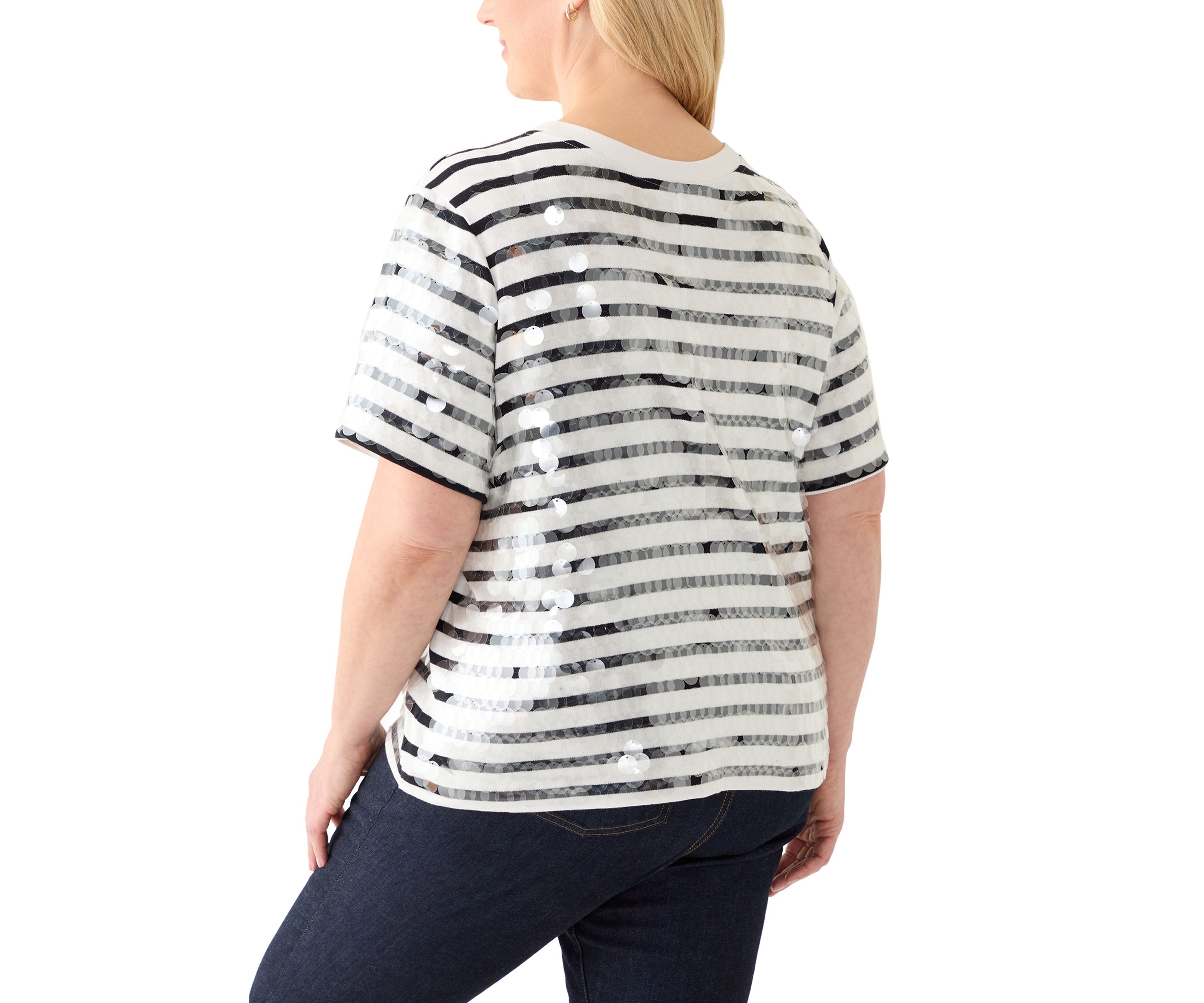 Plus Size Stripe Clear Sequin T-Shirt