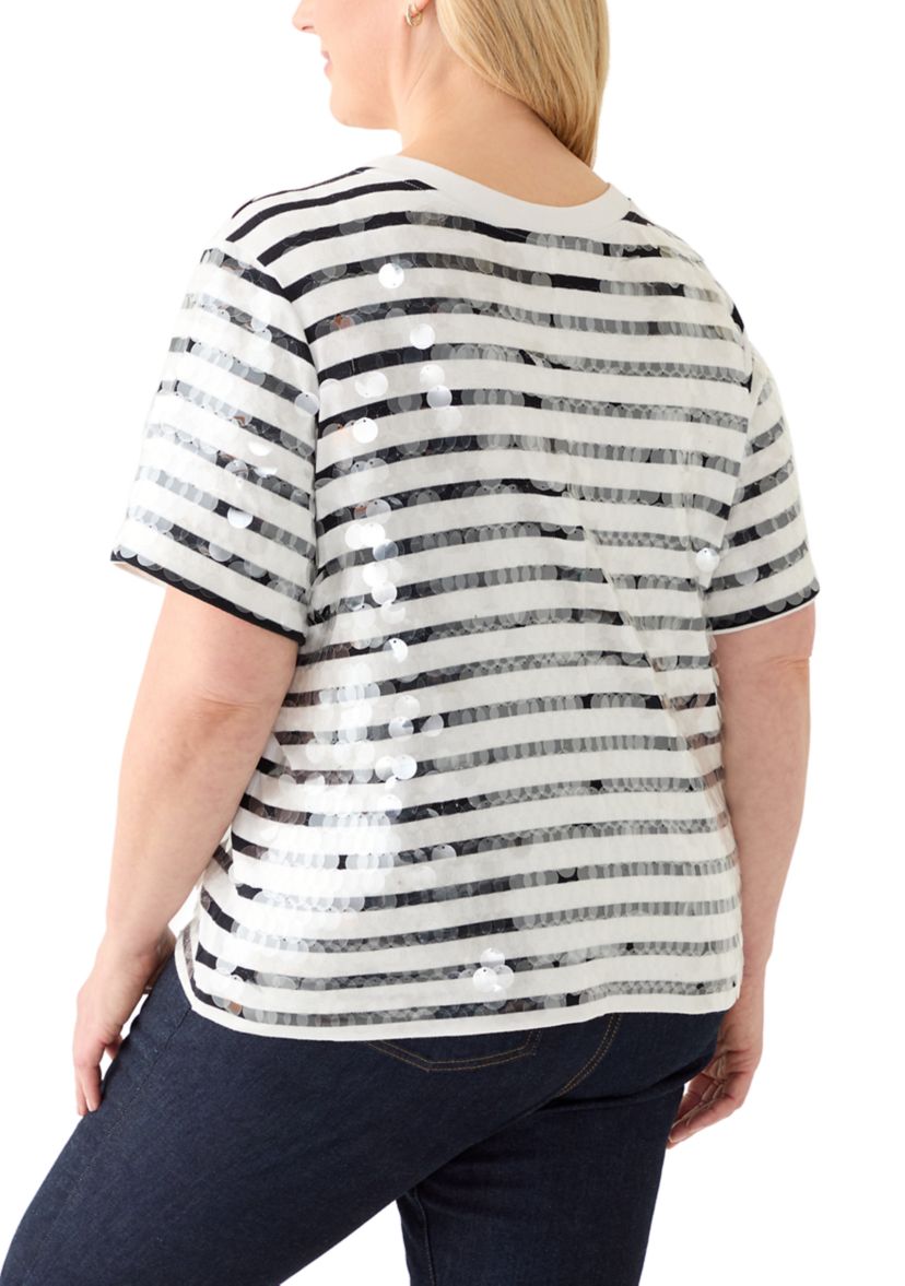 Plus Size Stripe Clear Sequin T-Shirt