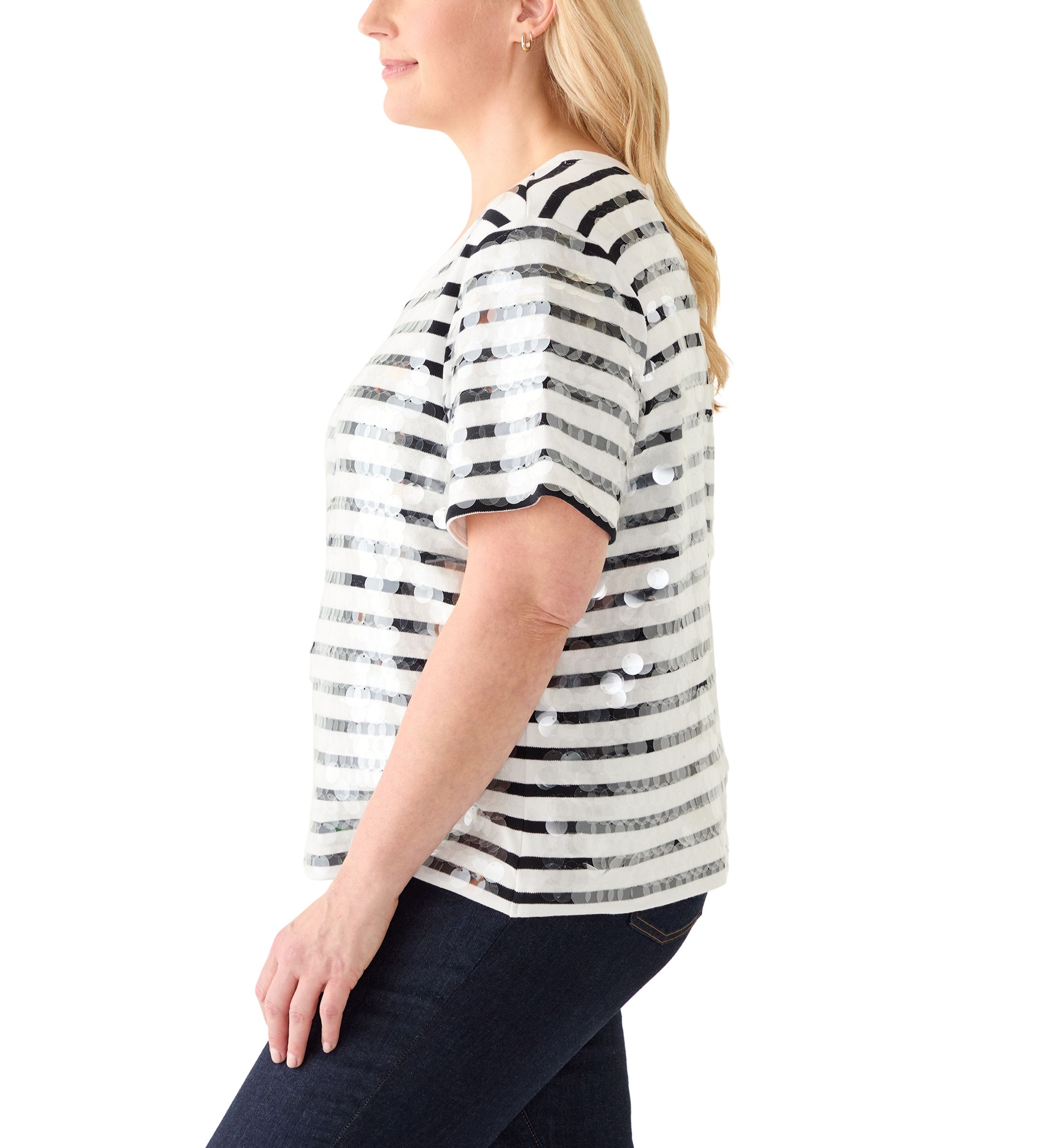Plus Size Stripe Clear Sequin T-Shirt