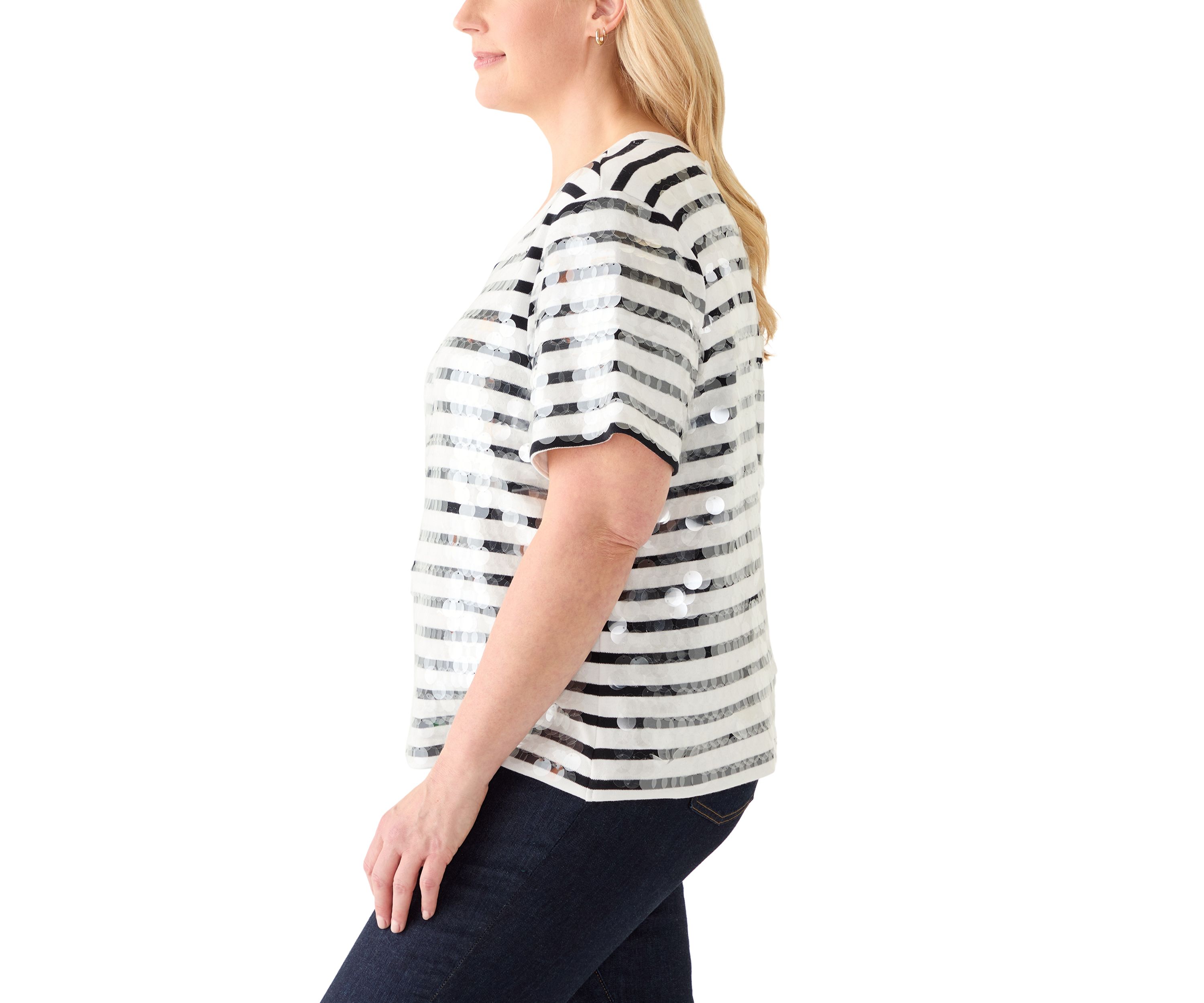 Plus Size Stripe Clear Sequin T-Shirt