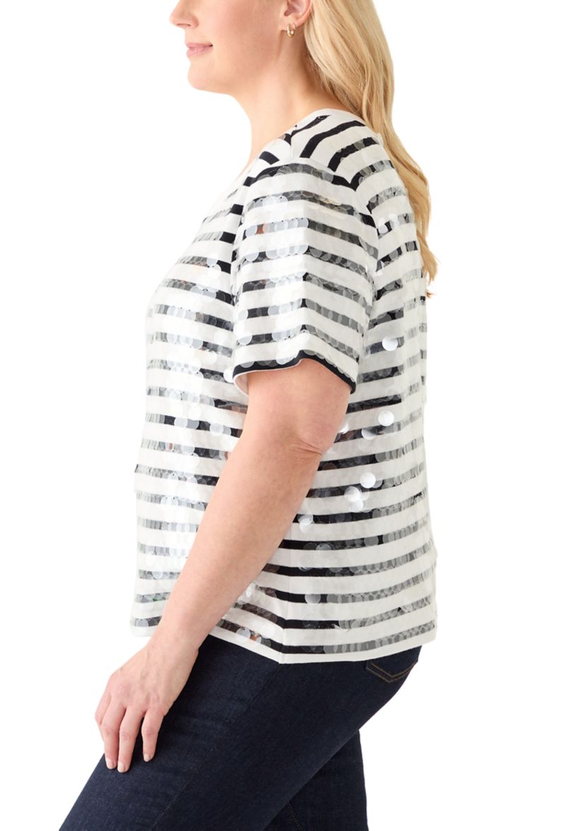 Plus Size Stripe Clear Sequin T-Shirt