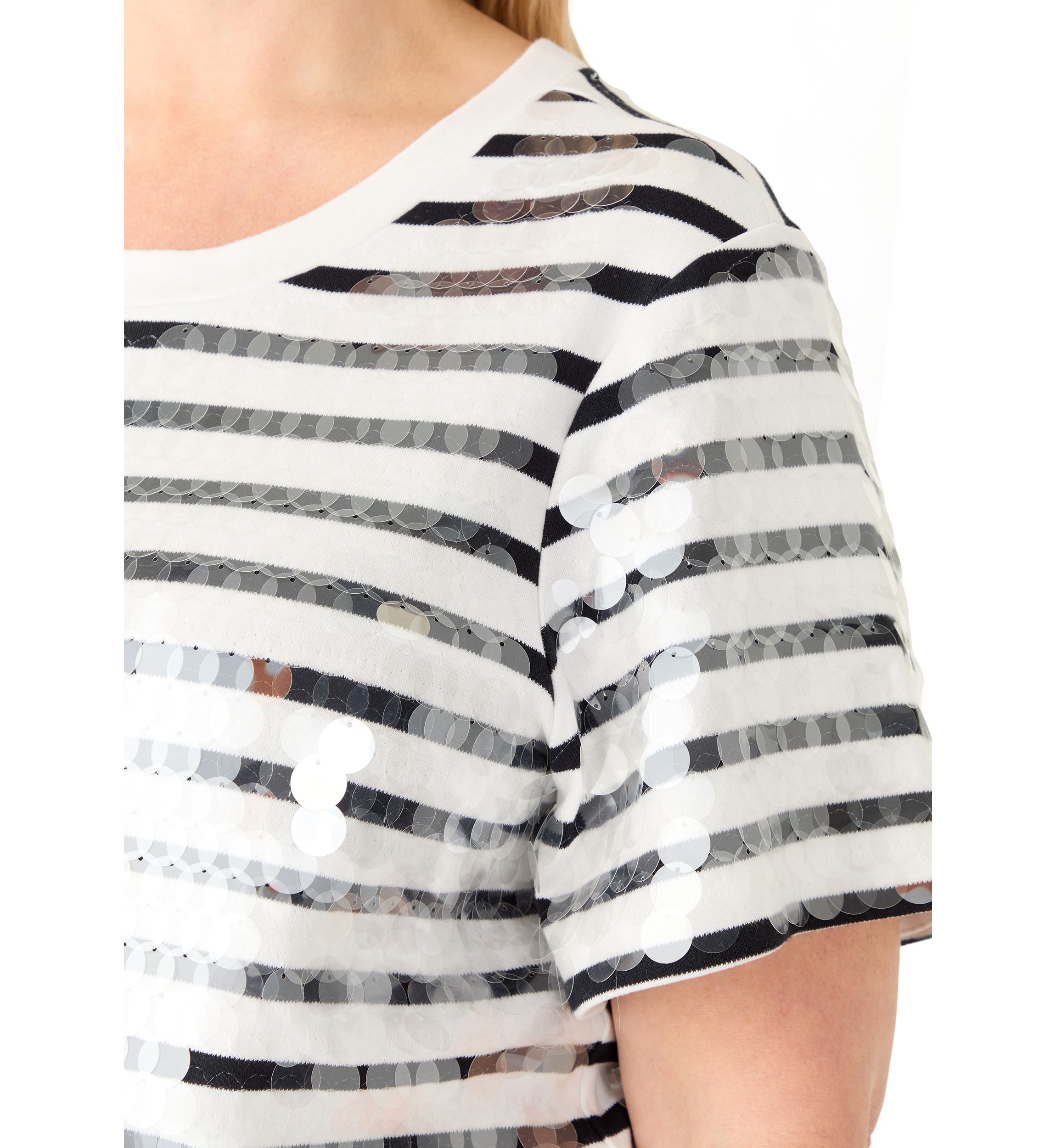 Plus Size Stripe Clear Sequin T-Shirt