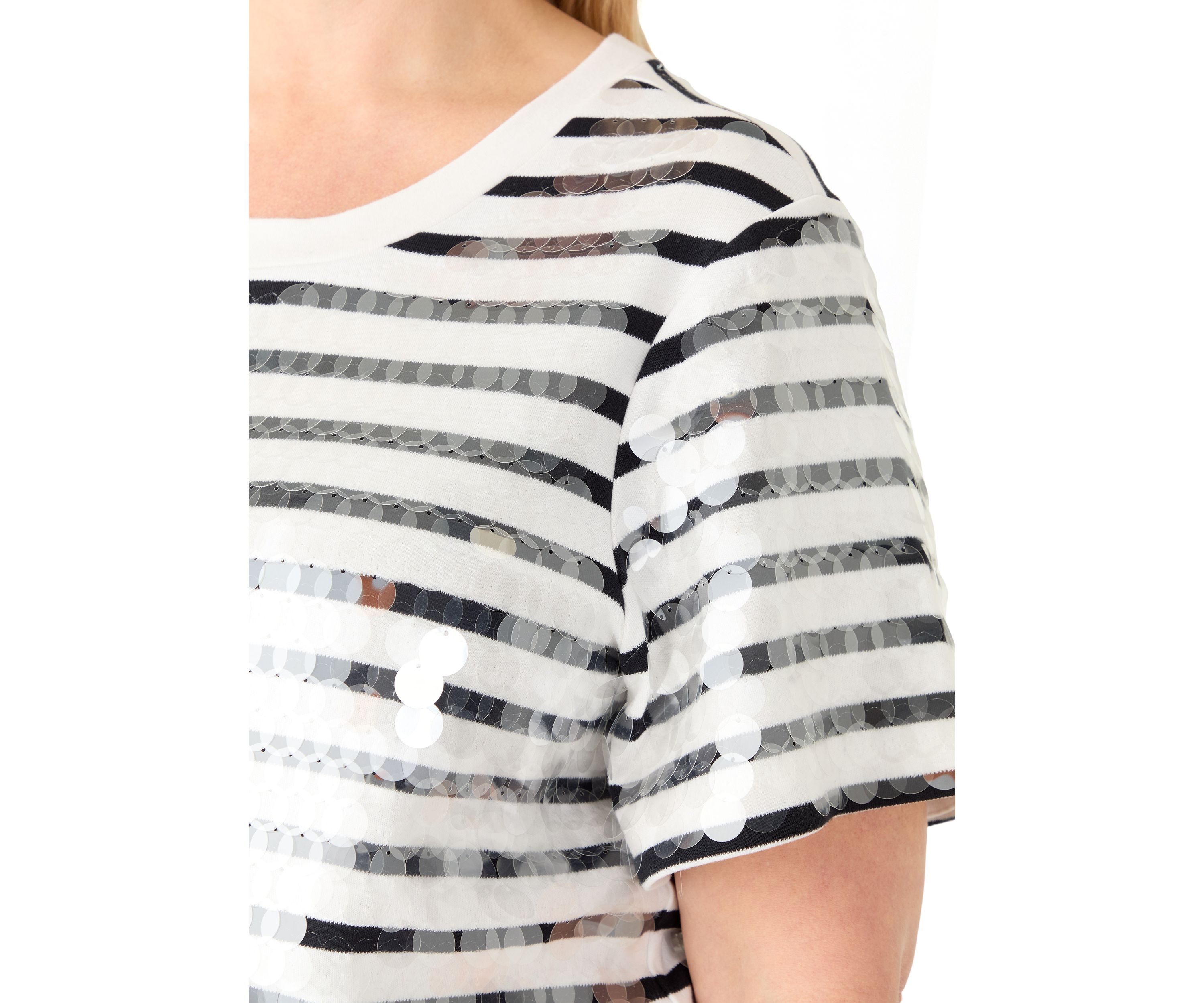 Plus Size Stripe Clear Sequin T-Shirt