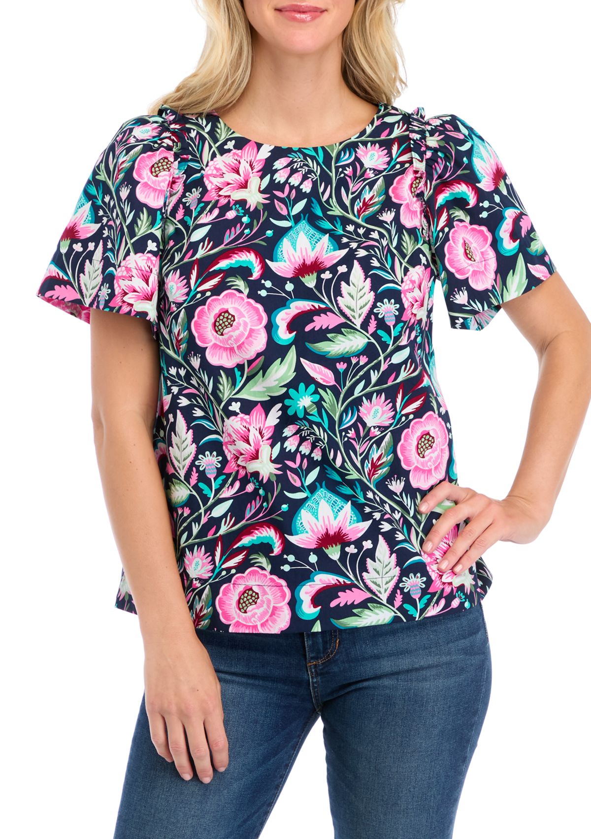 Petite Puff Sleeve Floral Top 