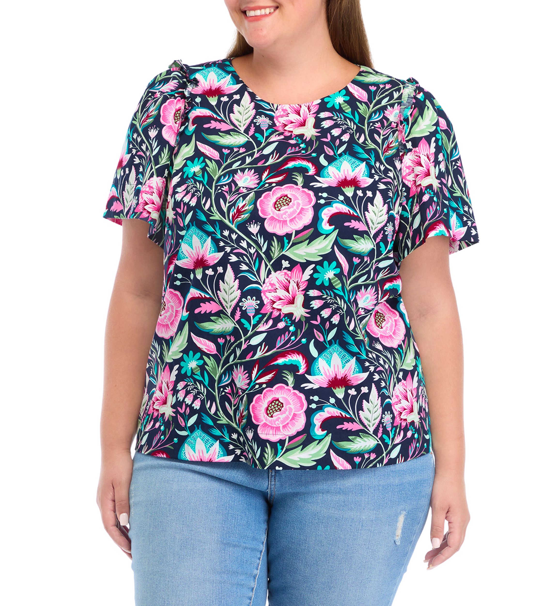 Plus Size Short Sleeve Poplin Top 