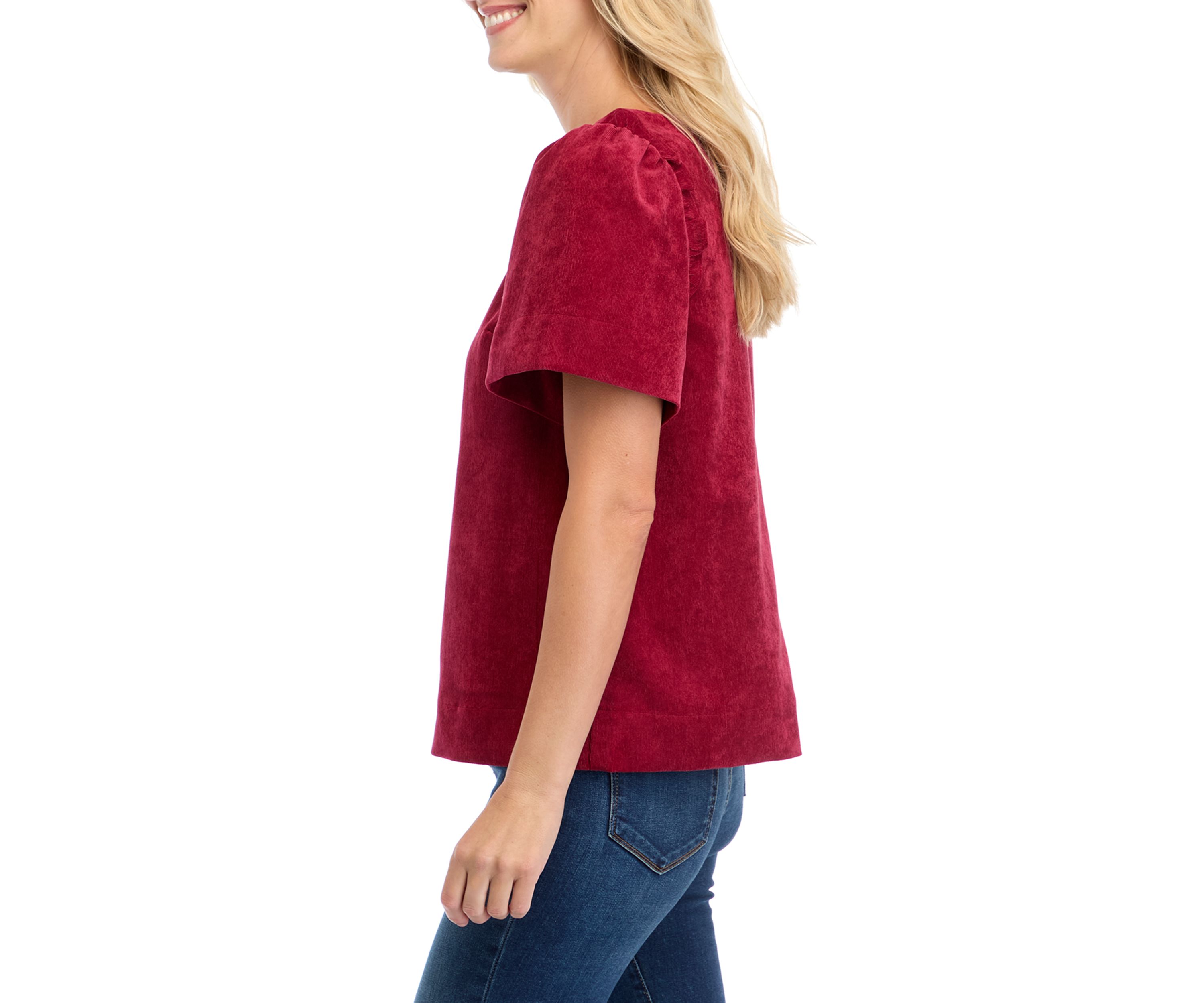 Womens Puff Sleeve Corded Top 