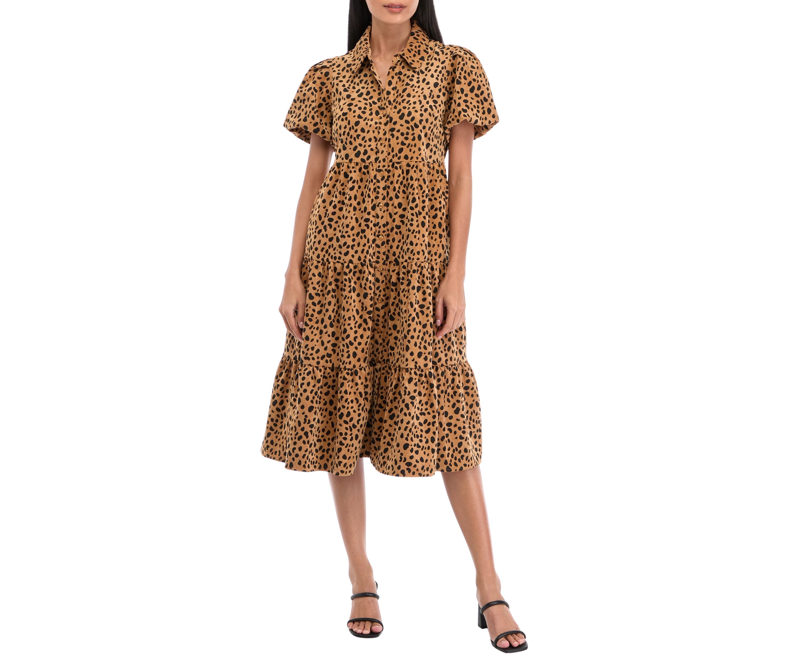 Petite Puff Sleeve Printed Midi Shirtdress