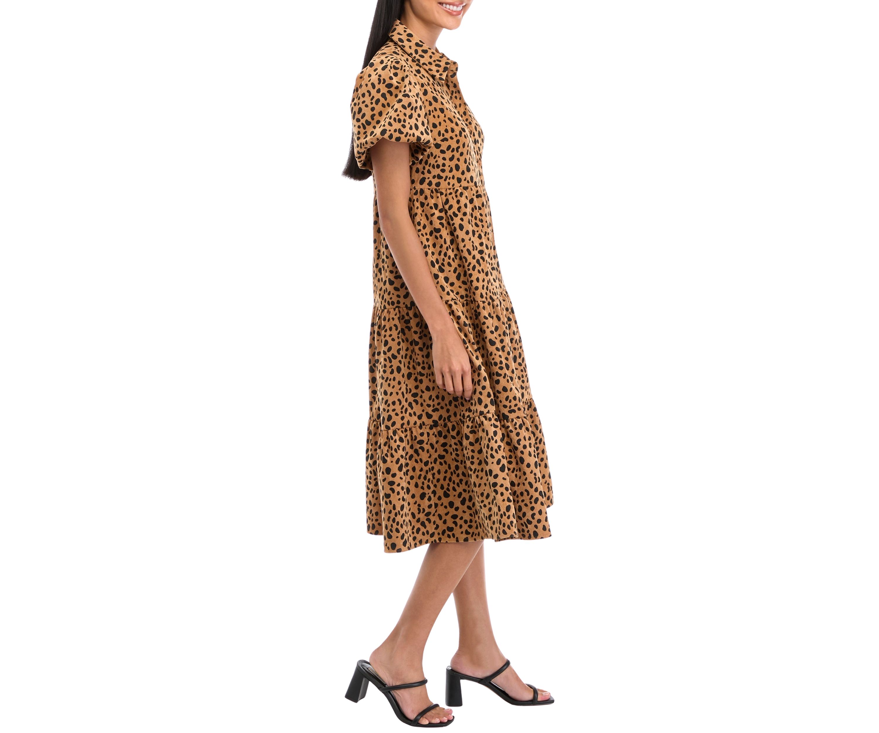 Petite Puff Sleeve Printed Midi Shirtdress