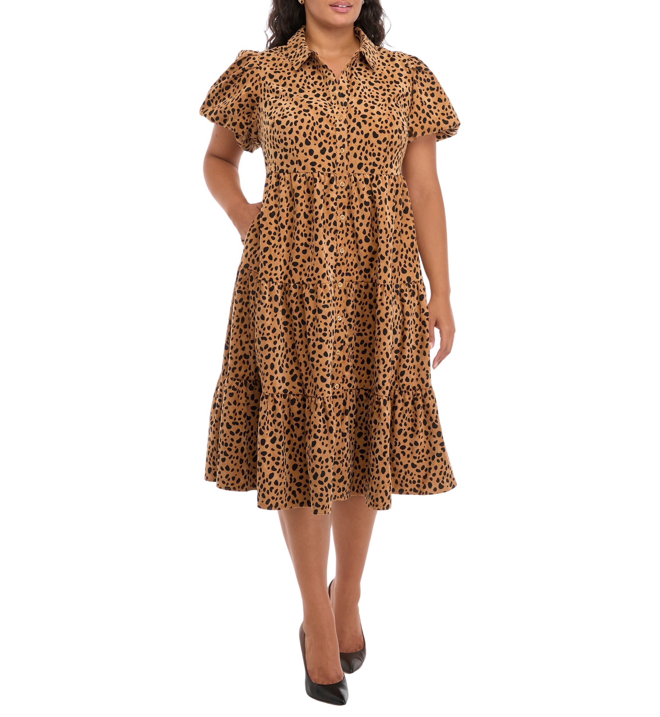 Plus Size Printed Midi Shirtdress 