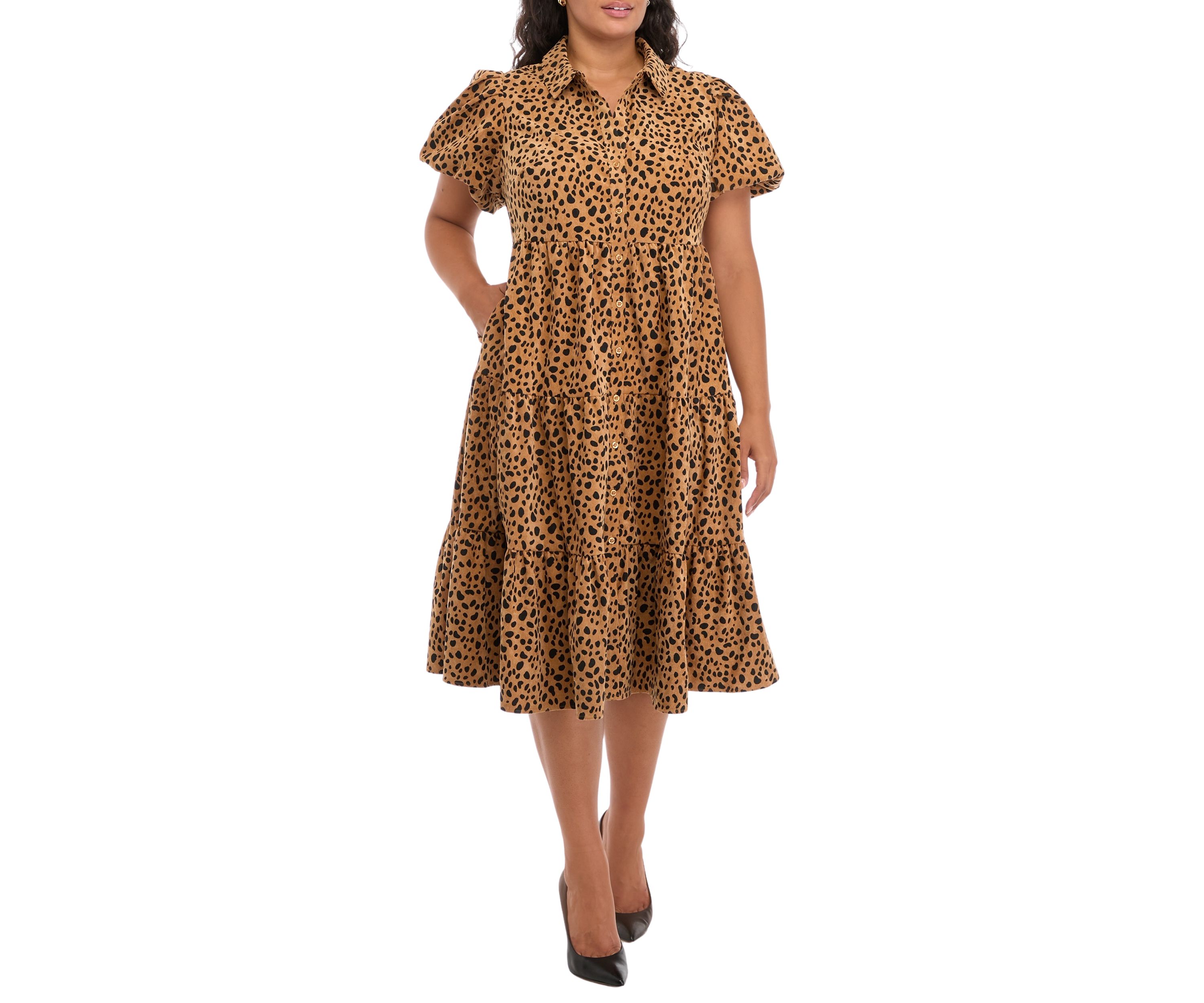 Plus Size Printed Midi Shirtdress 