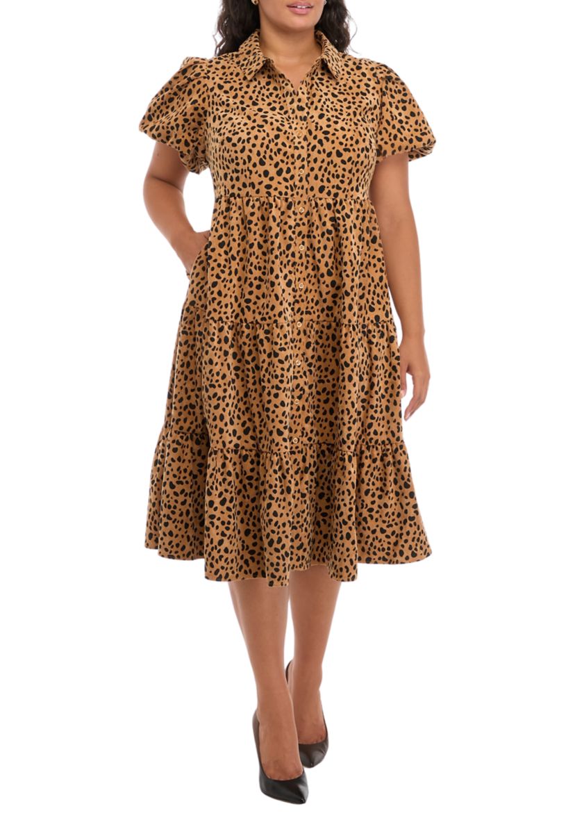 Plus Size Printed Midi Shirtdress 
