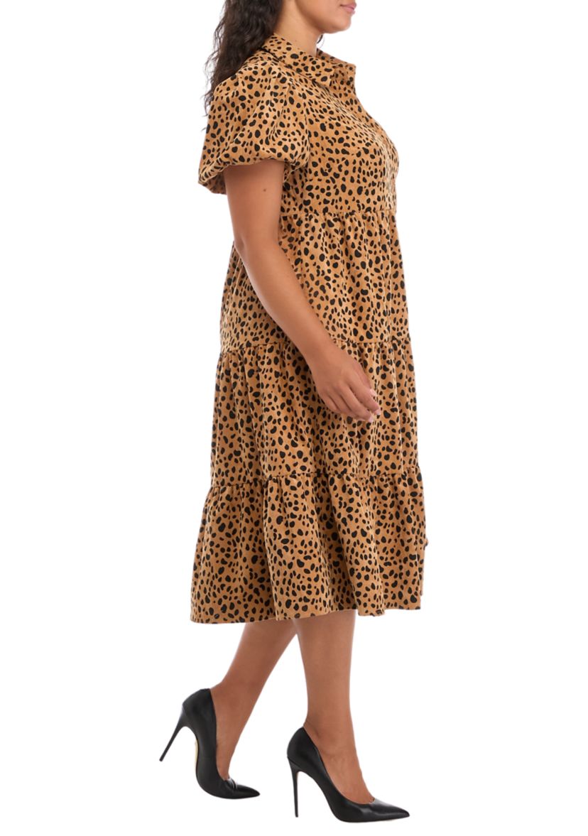 Plus Size Printed Midi Shirtdress 