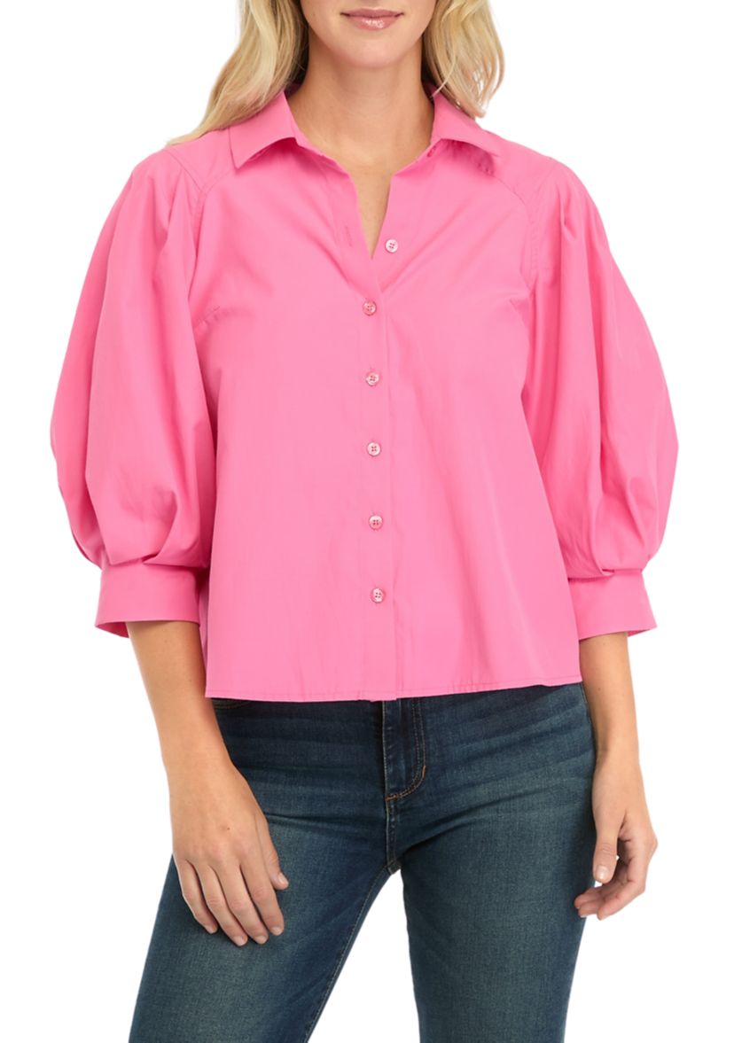 Womens Balloon Sleeve Woven Blouse 