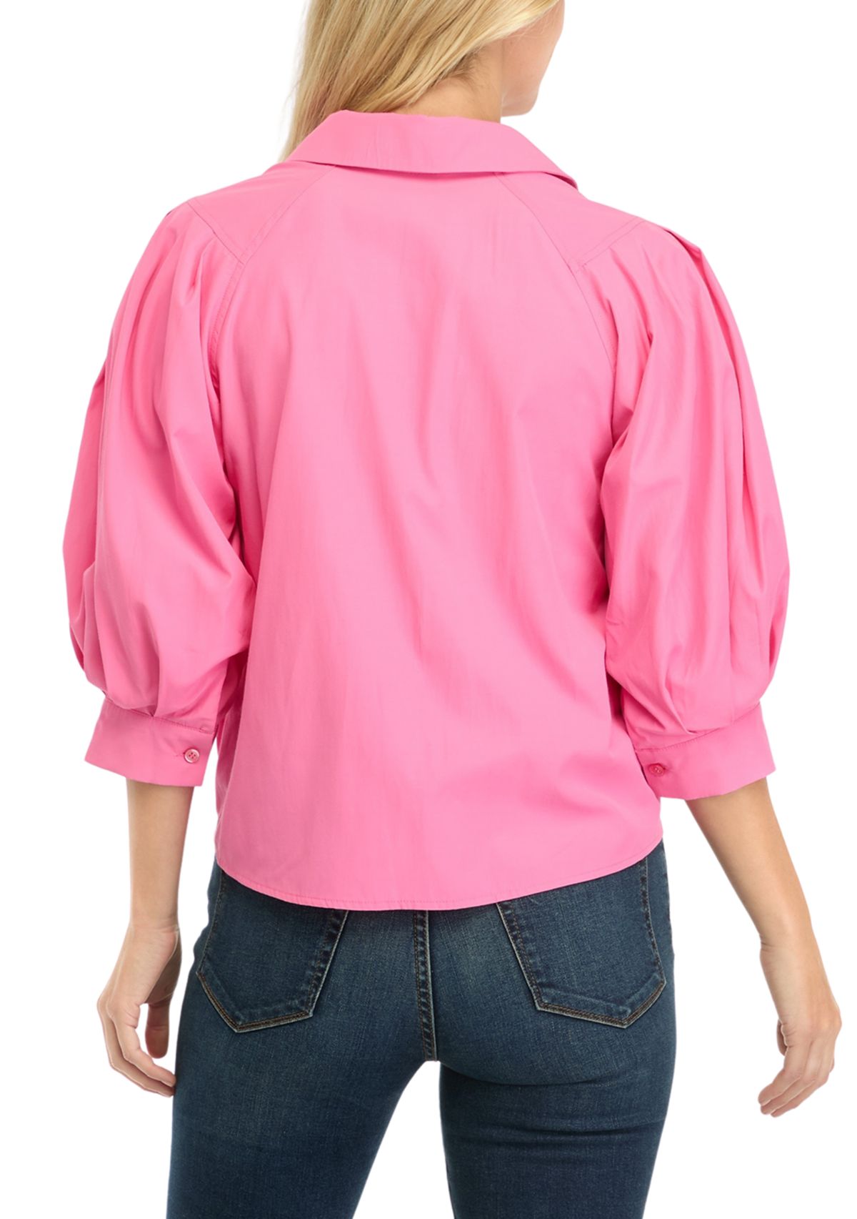 Womens Balloon Sleeve Woven Blouse 