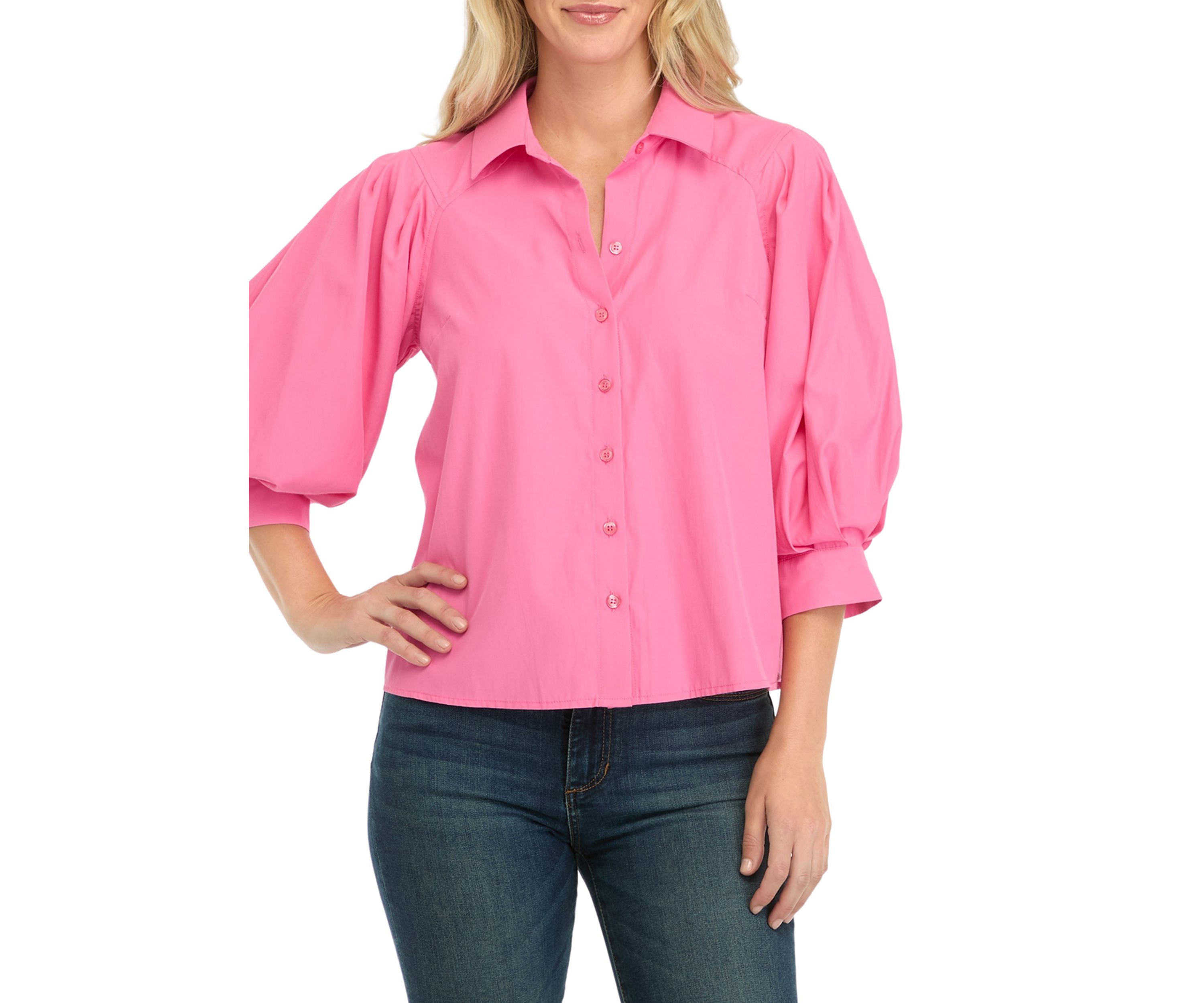 Petite Balloon Sleeve Woven Blouse 