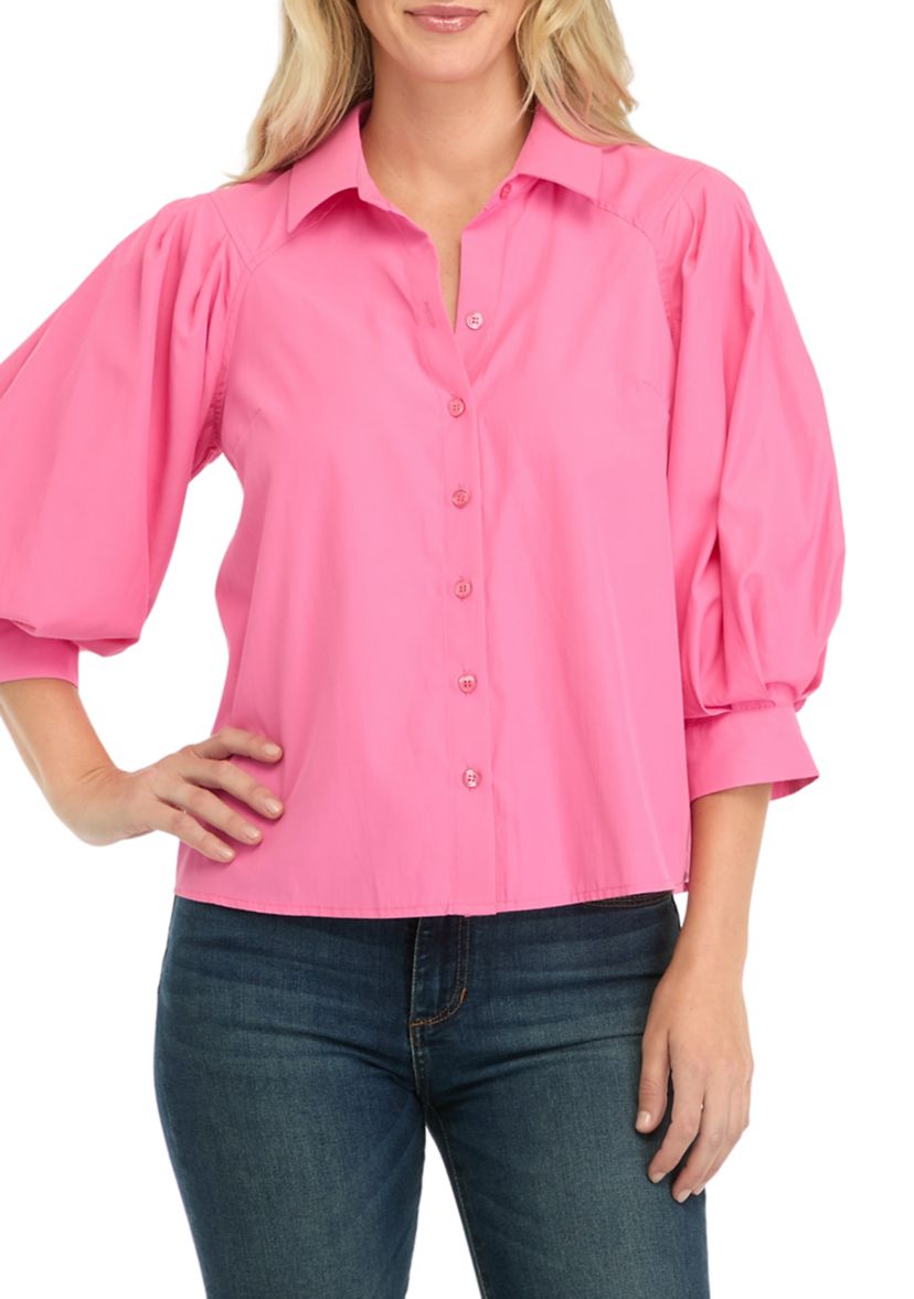 Petite Balloon Sleeve Woven Blouse 