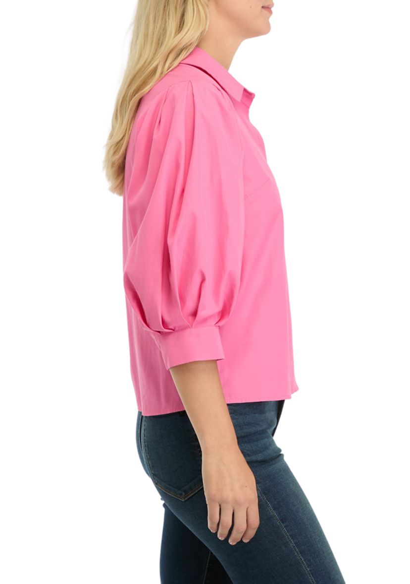 Petite Balloon Sleeve Woven Blouse 