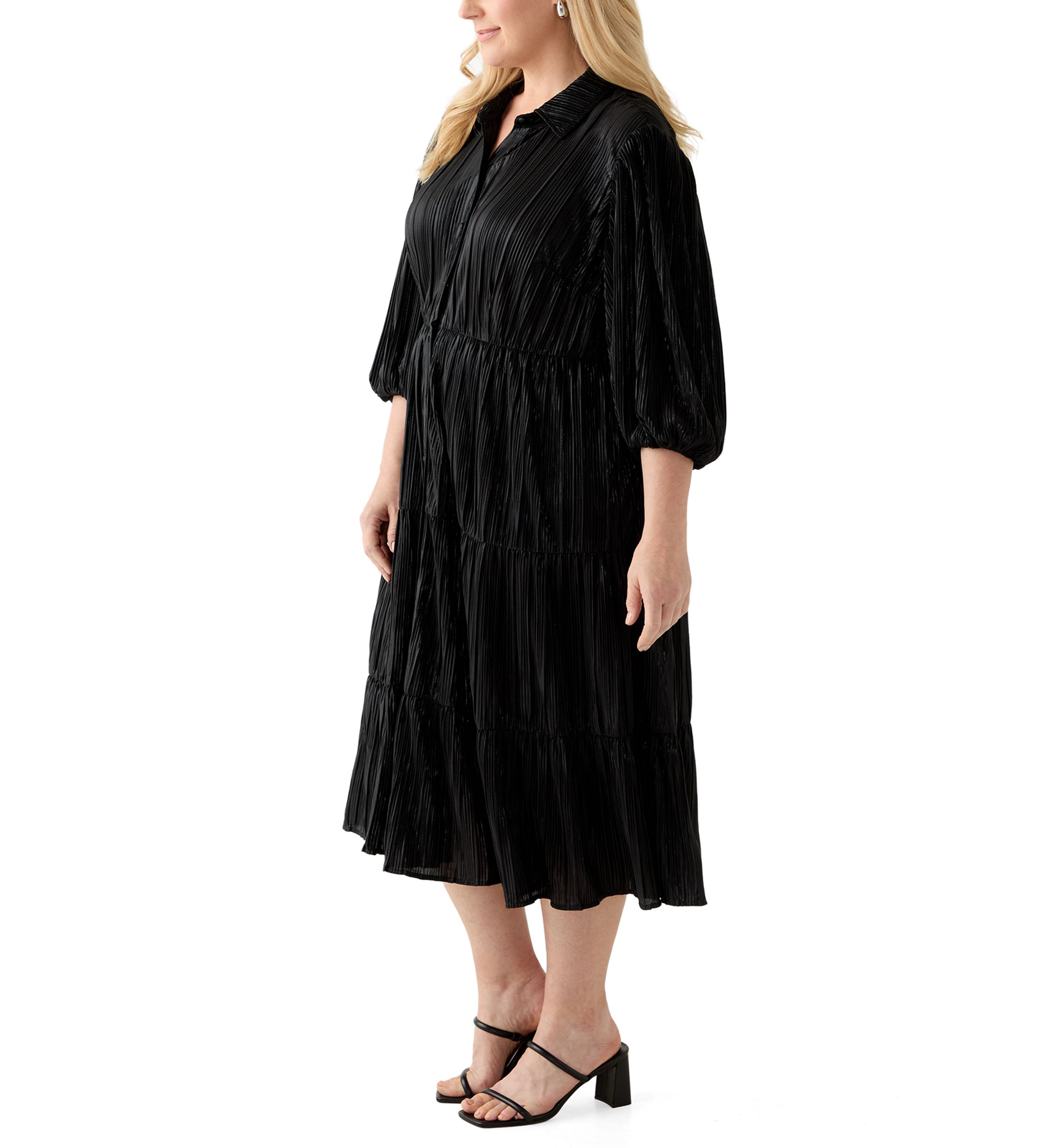 silk shirt dress plus size Crown & Ivy Women's Plus Size Shirt Dress, Black, 2X