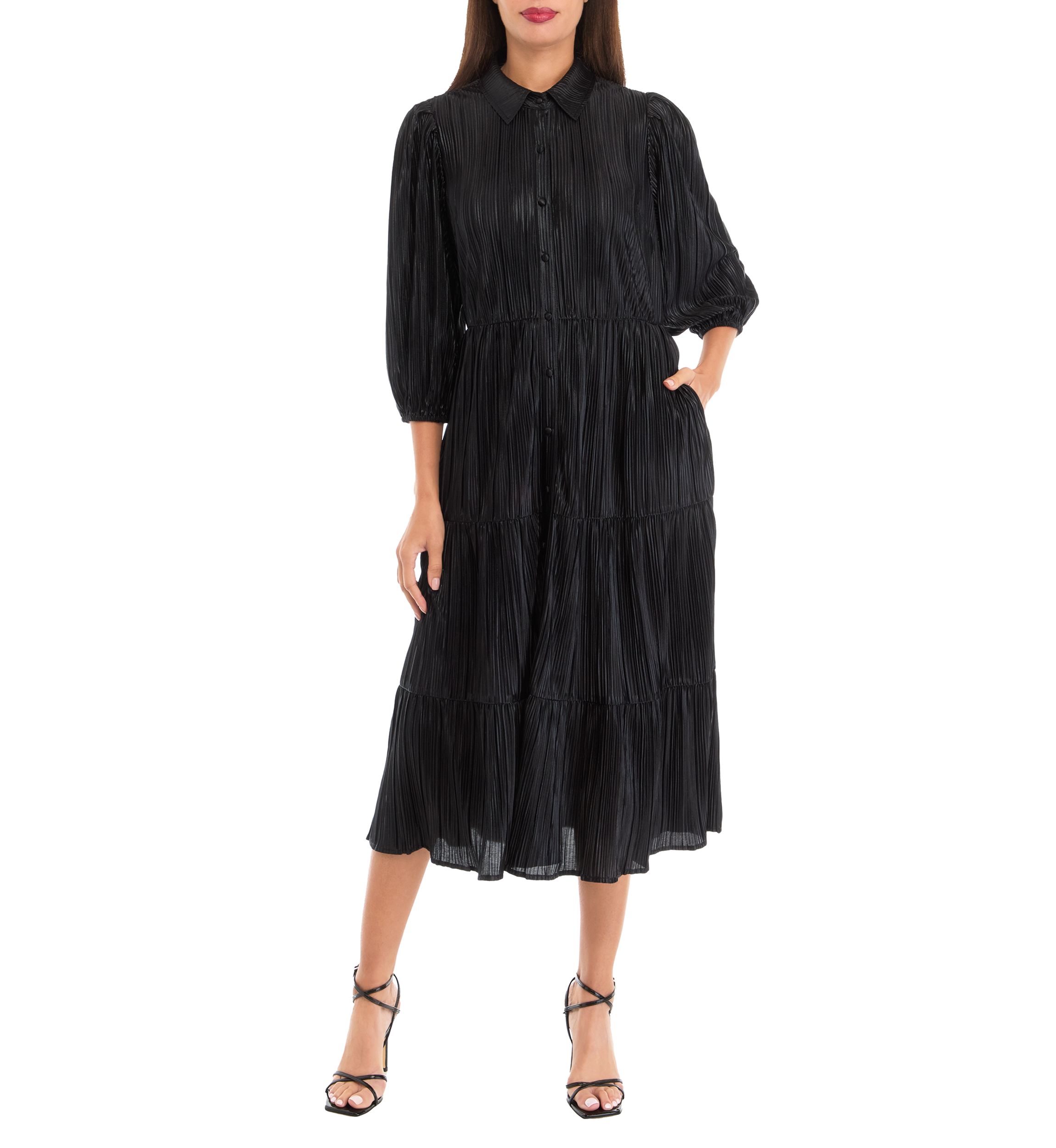 Womens 3/4 Sleeve Metallic Shirtdress