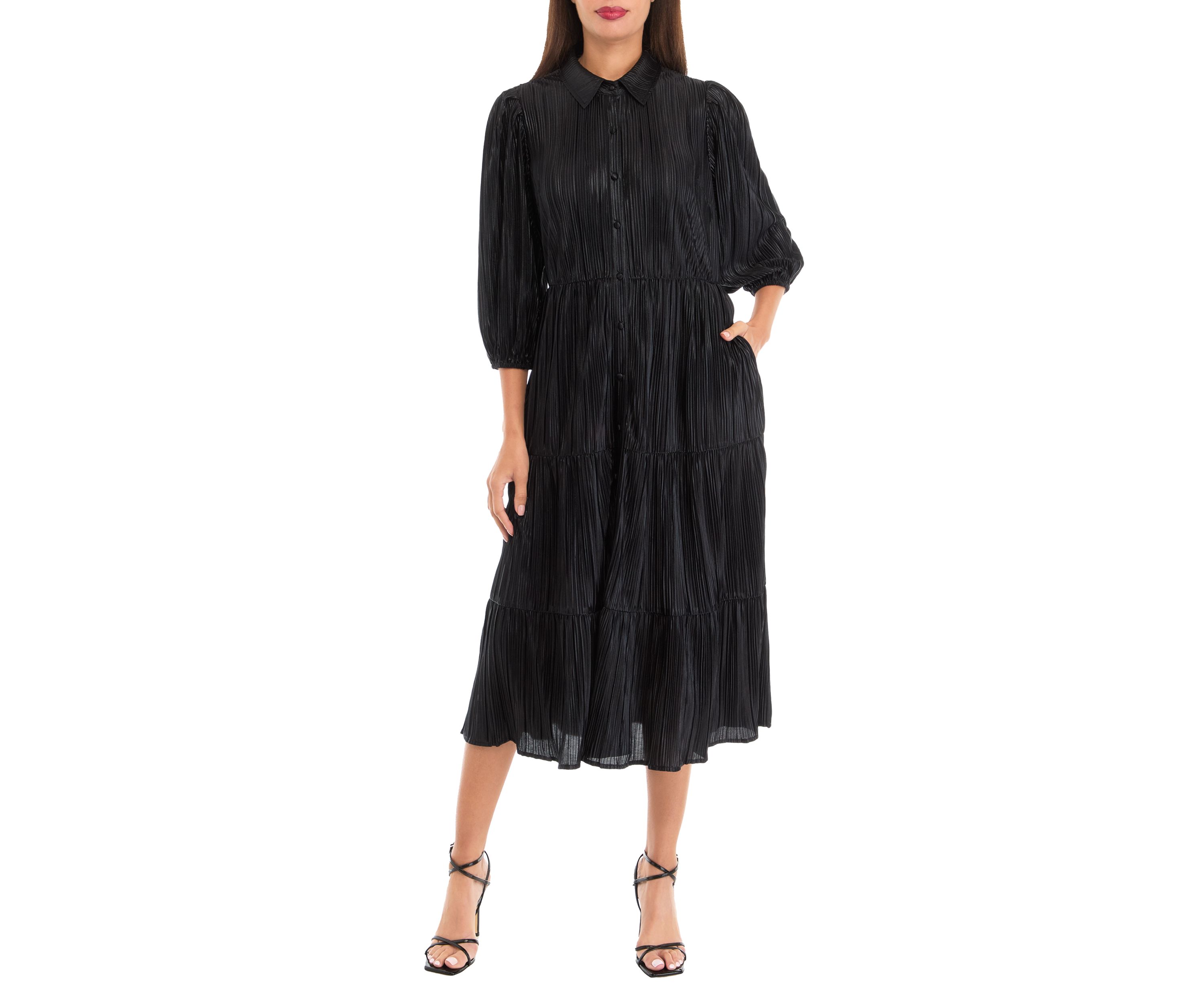 Womens 3/4 Sleeve Metallic Shirtdress