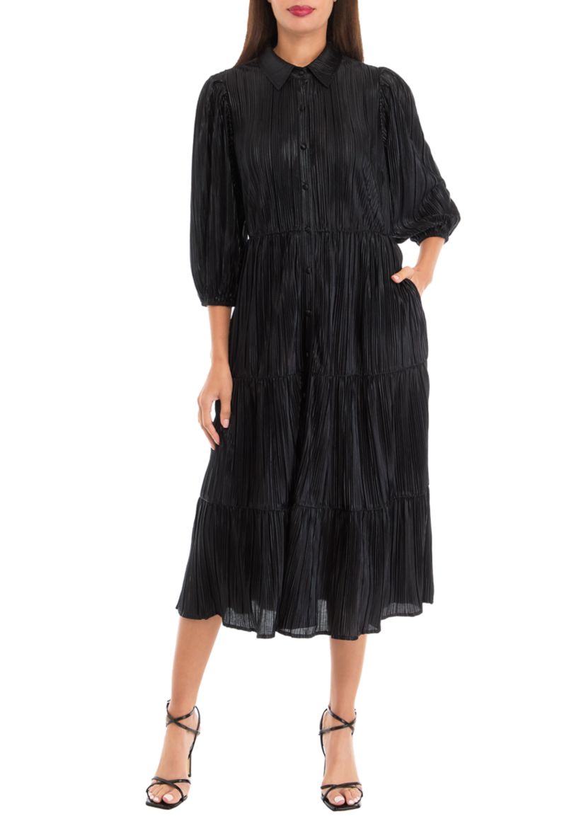 Womens 3/4 Sleeve Metallic Shirtdress