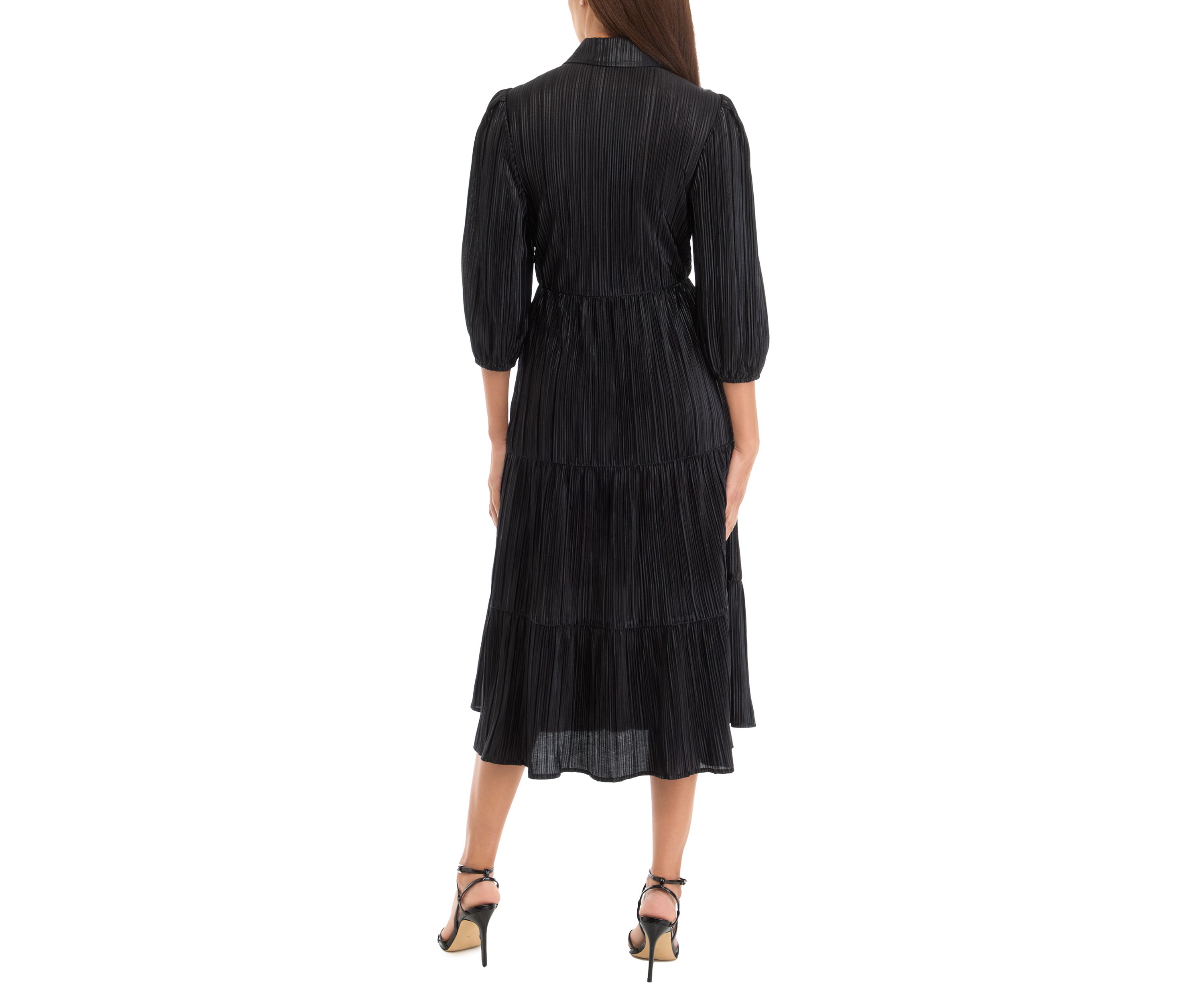 Womens 3/4 Sleeve Metallic Shirtdress