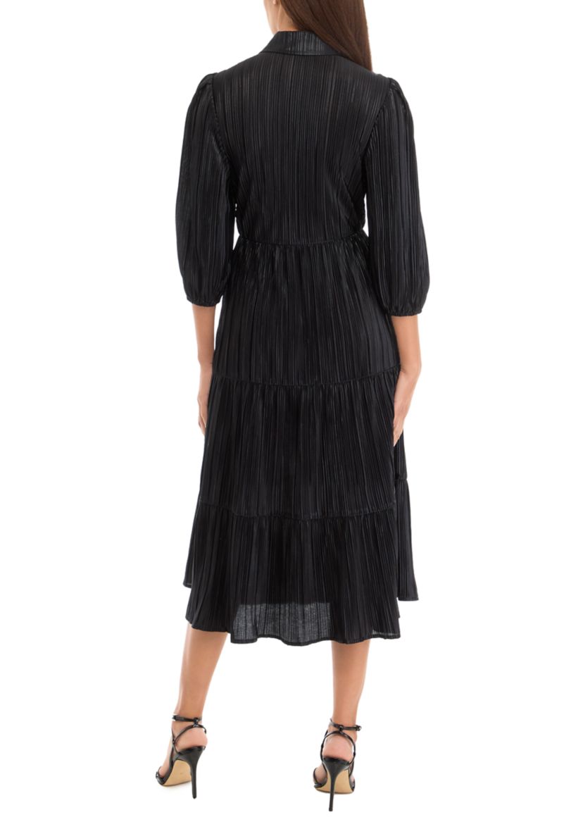 Womens 3/4 Sleeve Metallic Shirtdress