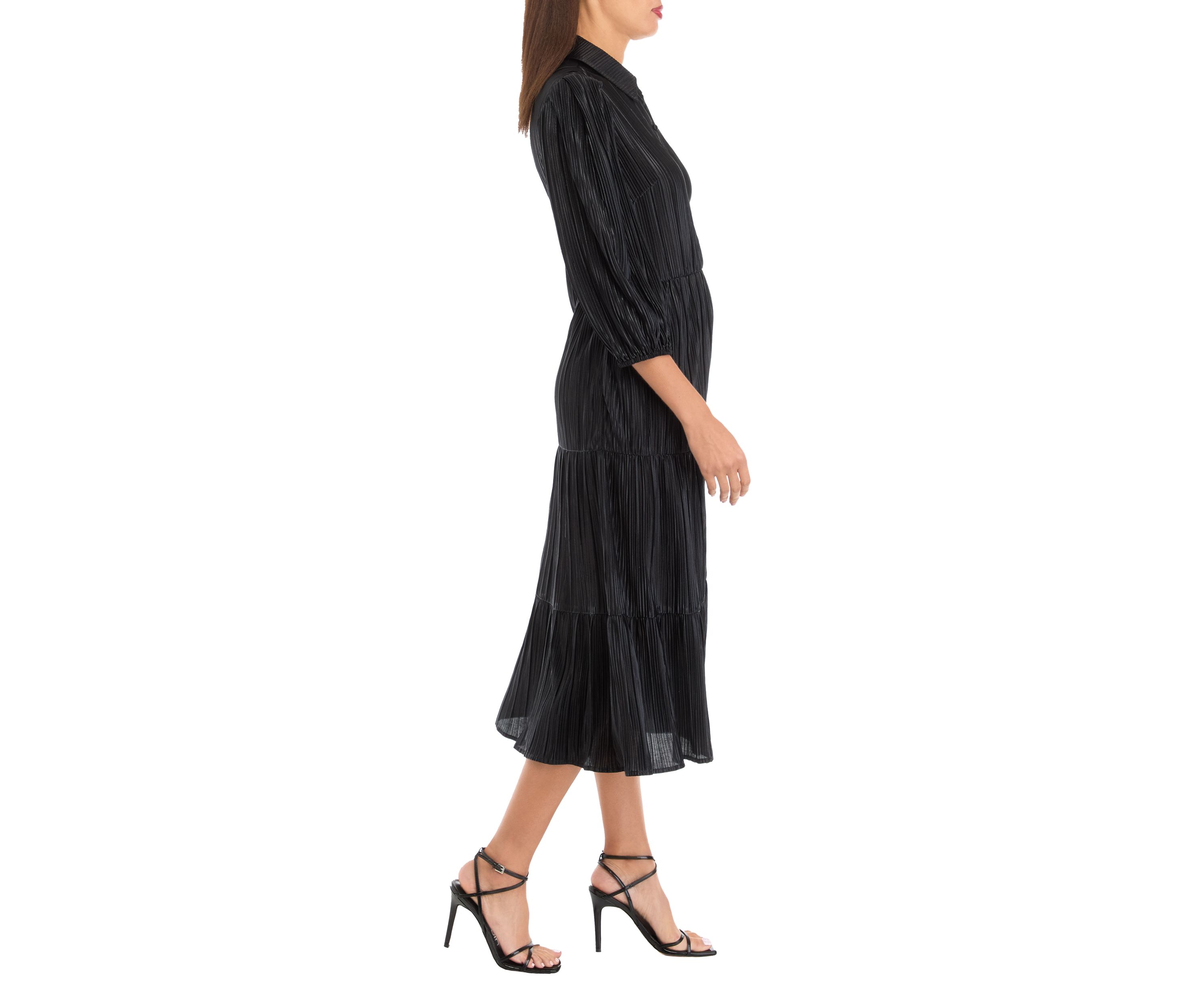 Womens 3/4 Sleeve Metallic Shirtdress