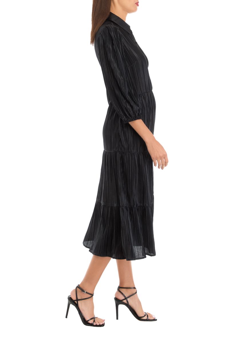 Womens 3/4 Sleeve Metallic Shirtdress