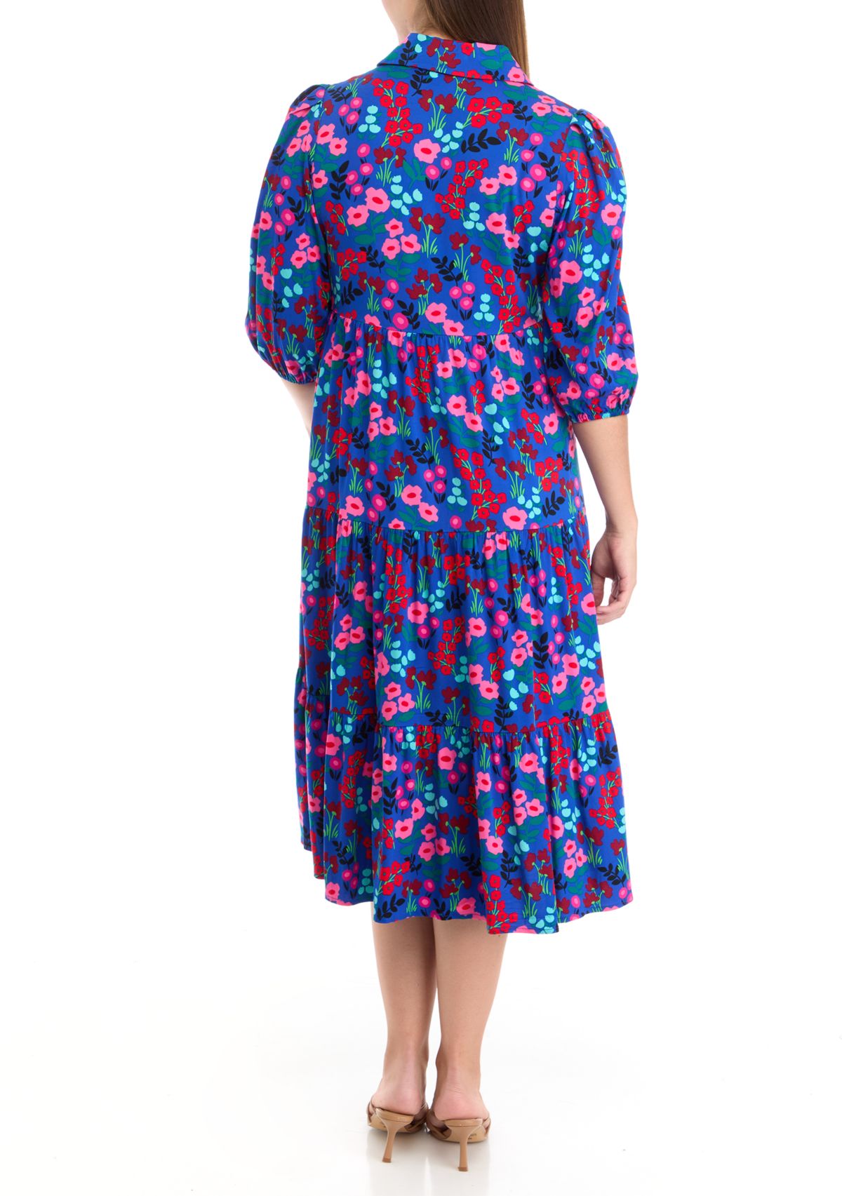 Petite 3/4 Sleeve Midi Challis Shirtdress