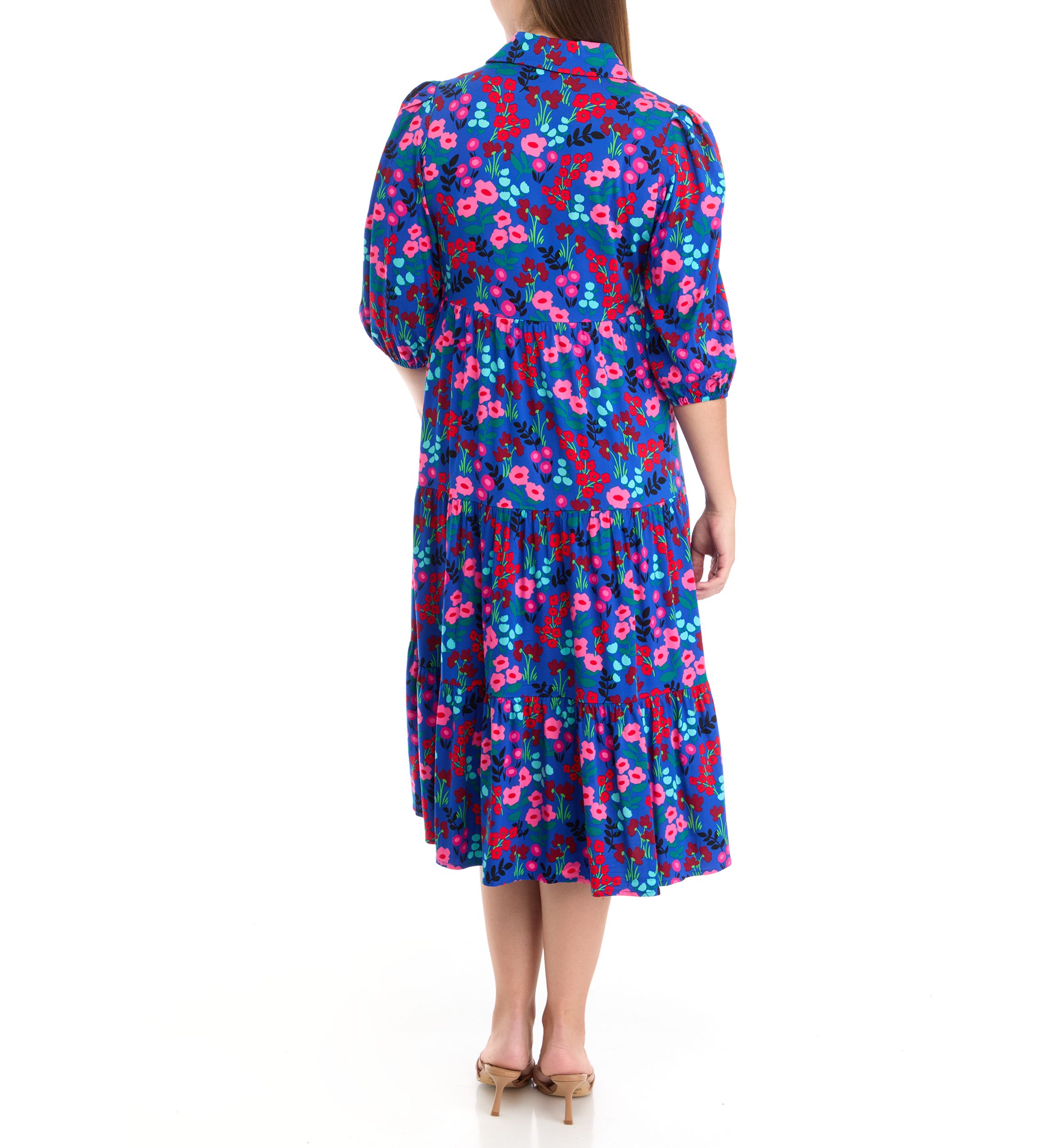 Petite 3/4 Sleeve Midi Challis Shirtdress
