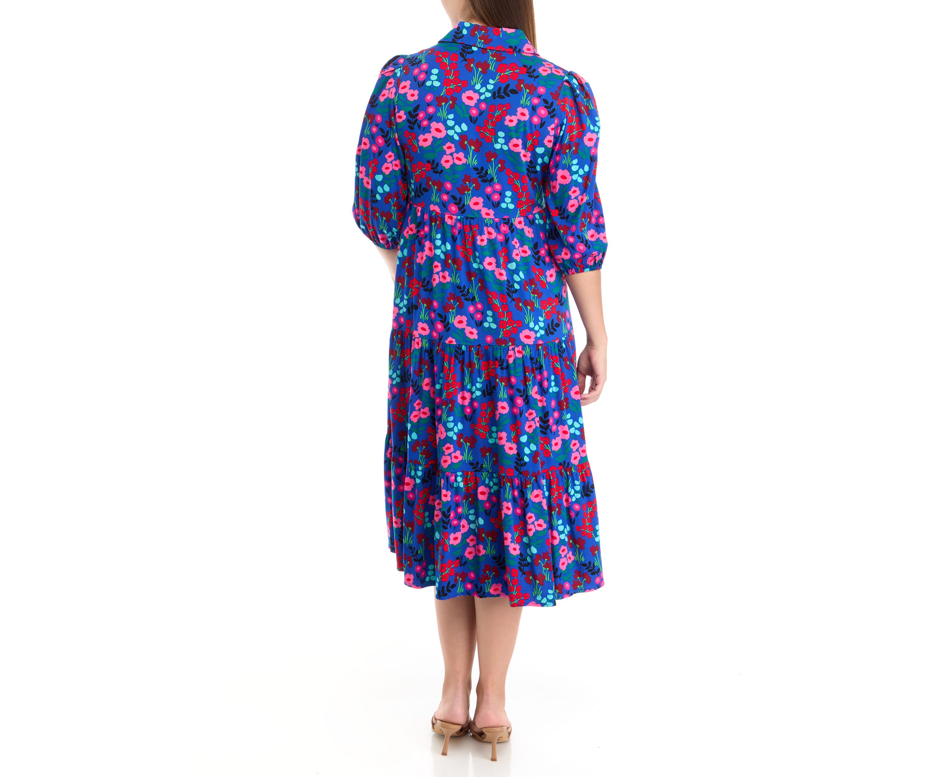 Petite 3/4 Sleeve Midi Challis Shirtdress