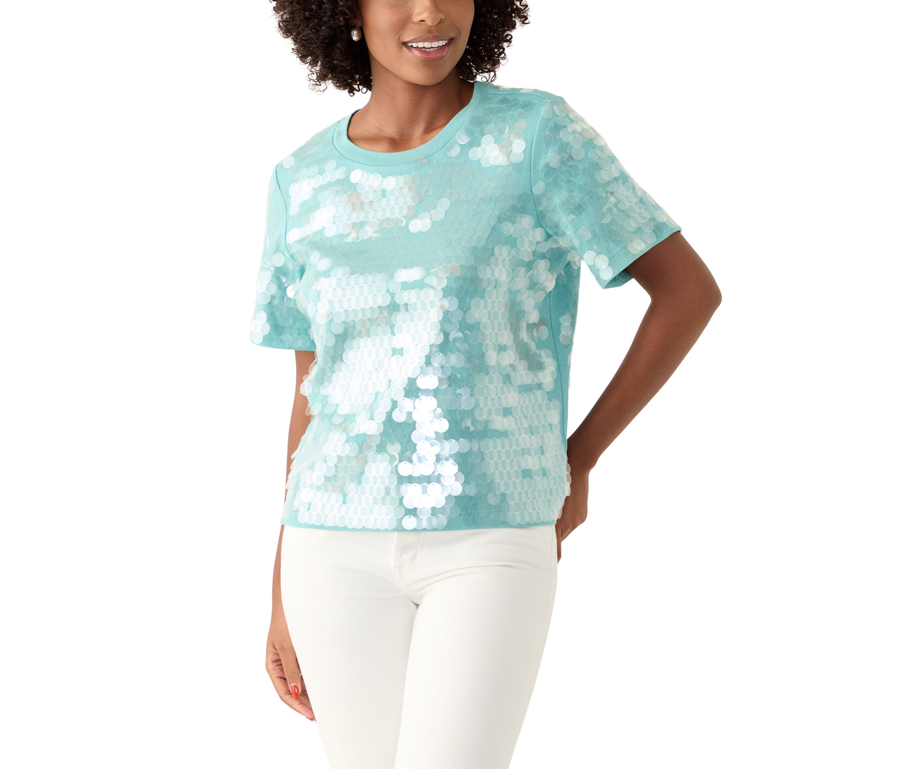 Womens Solid Sequin T-Shirt