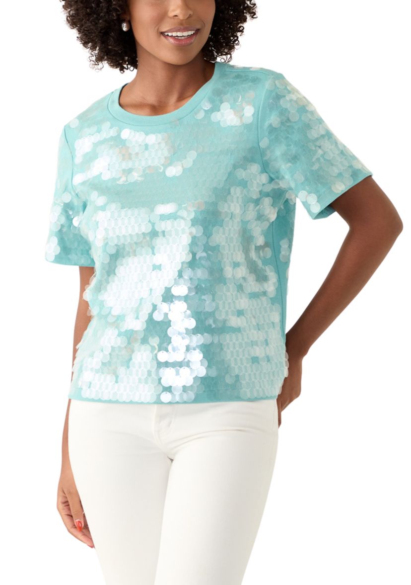 Womens Solid Sequin T-Shirt