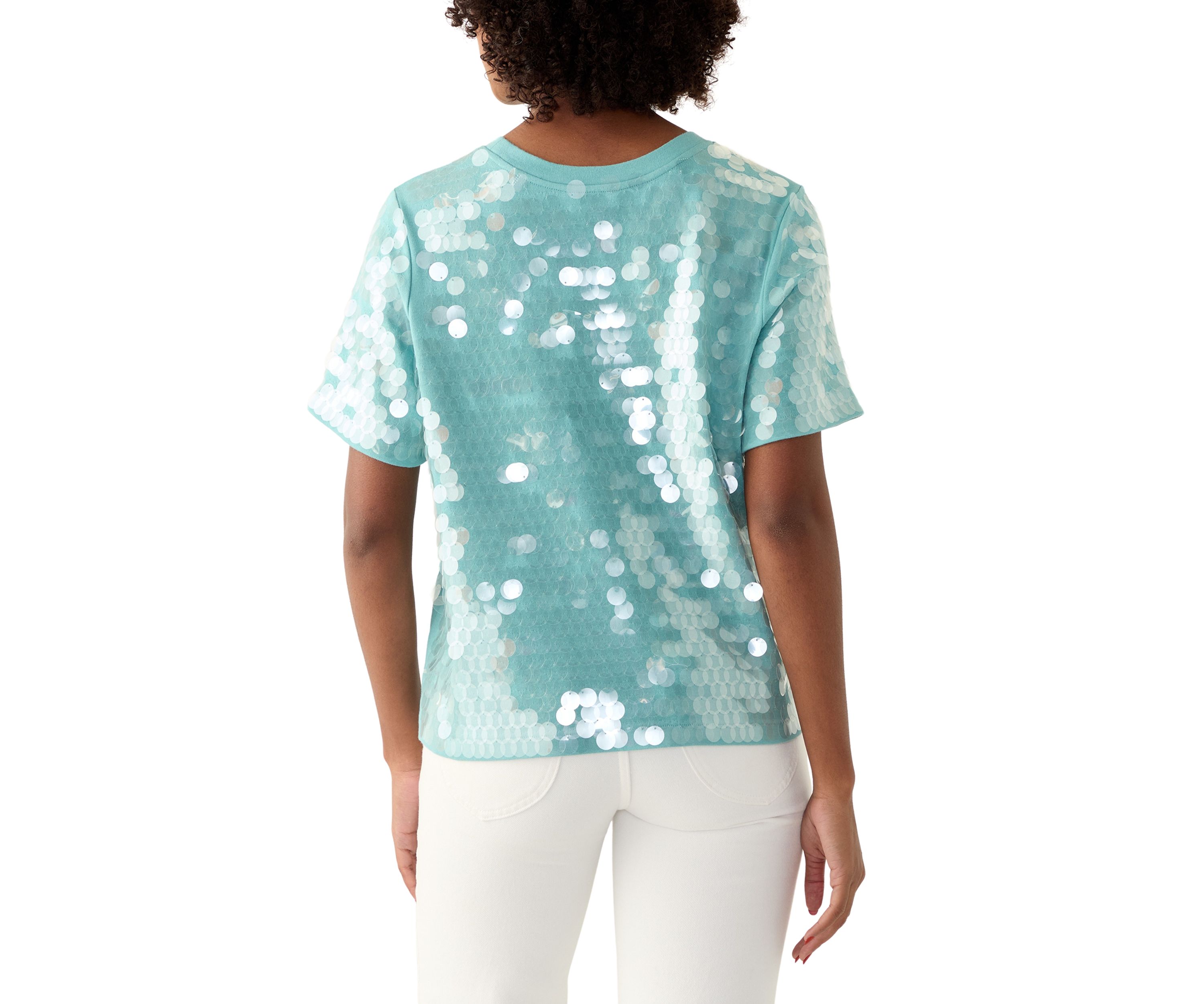 Womens Solid Sequin T-Shirt