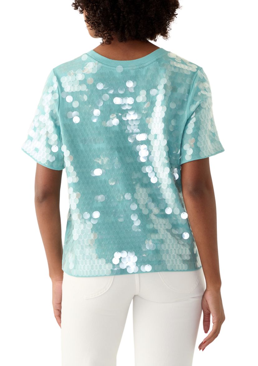 Womens Solid Sequin T-Shirt