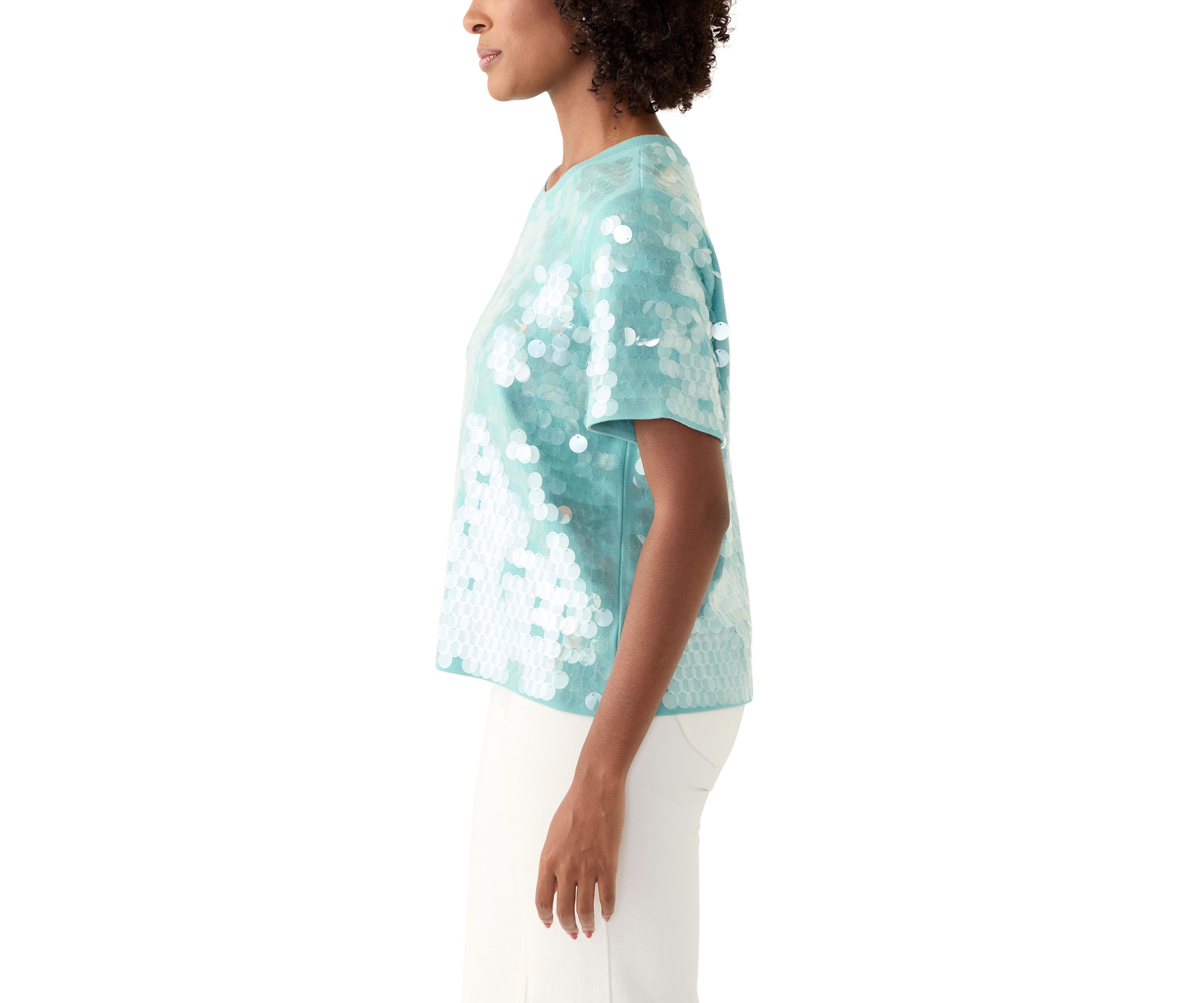Womens Solid Sequin T-Shirt