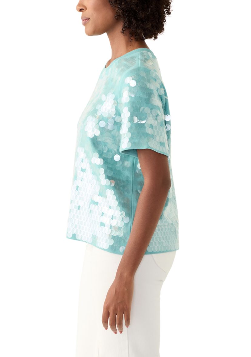 Womens Solid Sequin T-Shirt