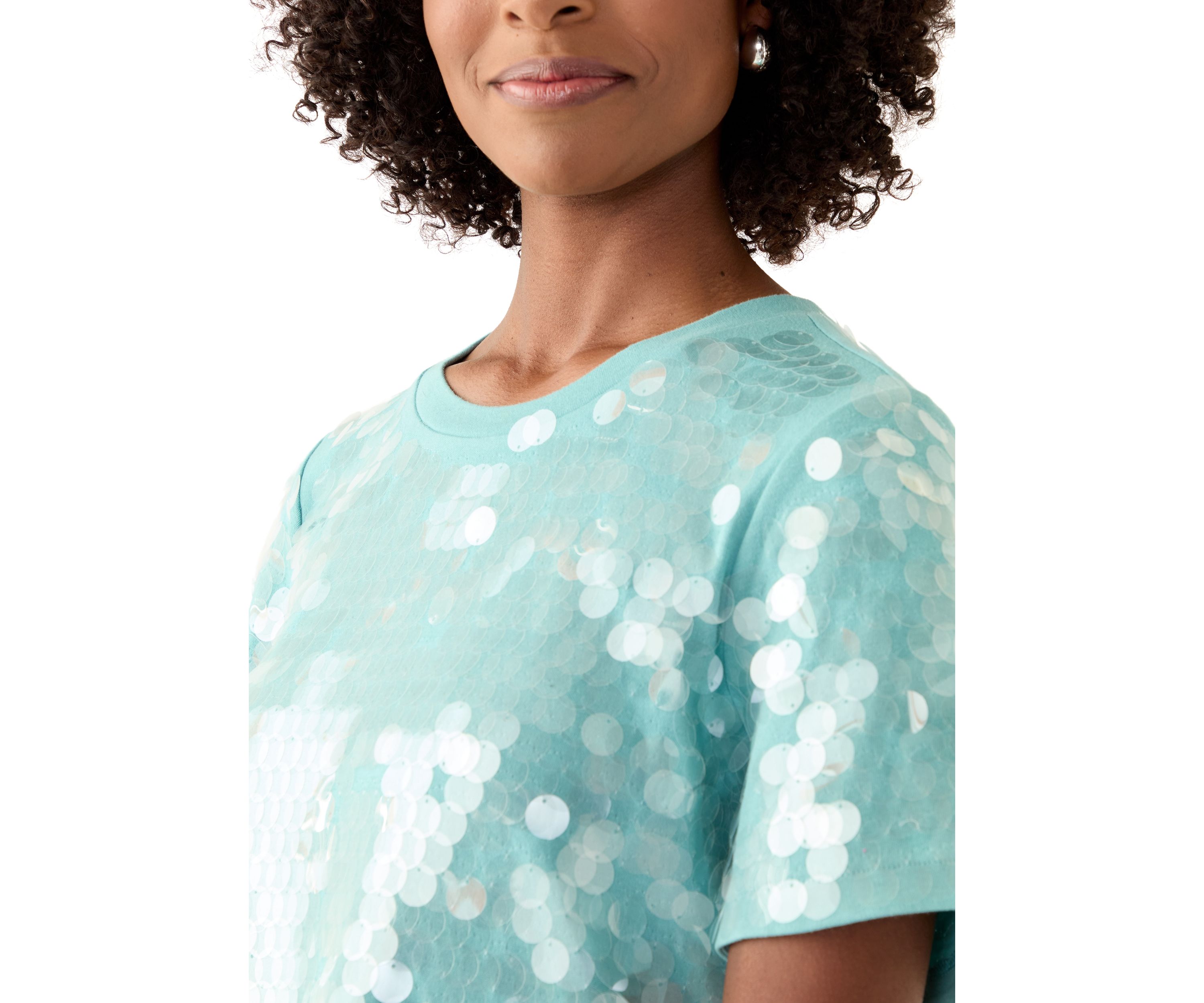 Womens Solid Sequin T-Shirt