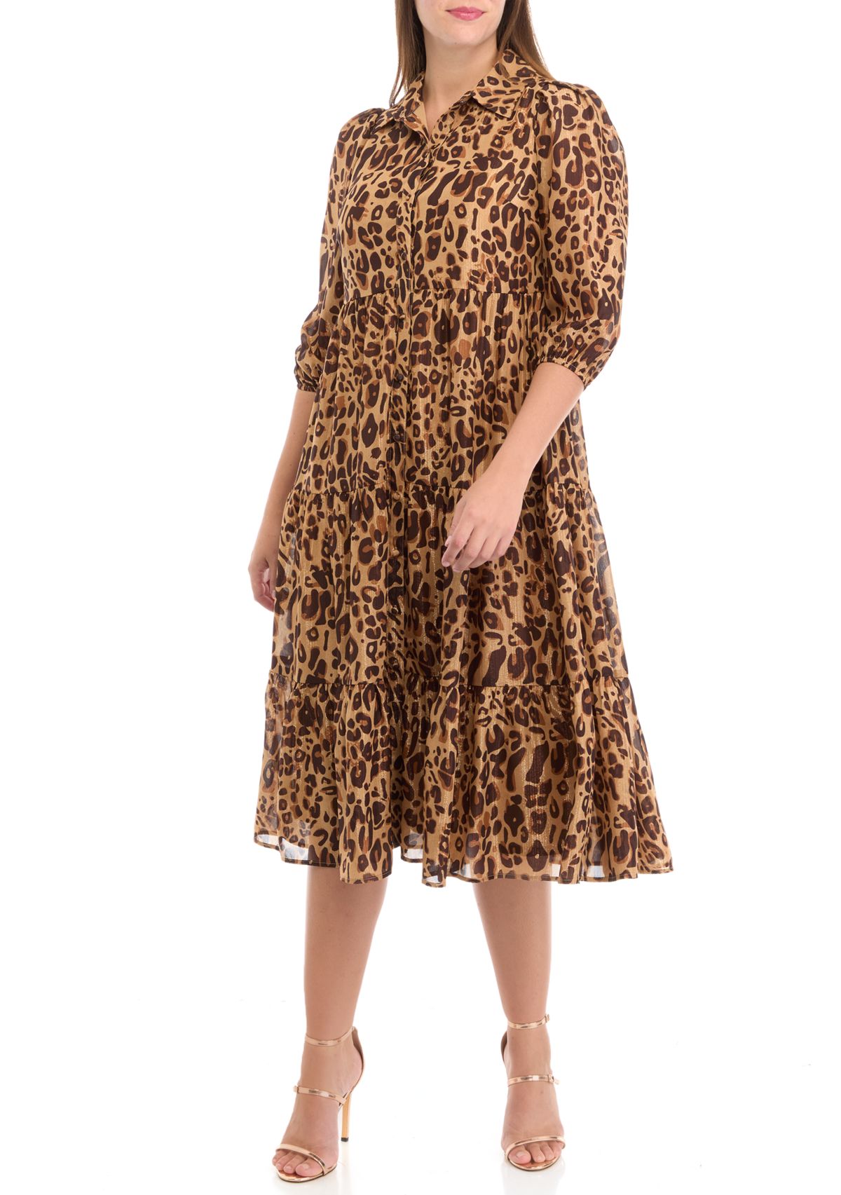 Womens 3/4 Sleeve Lurex Shine Shirtdress