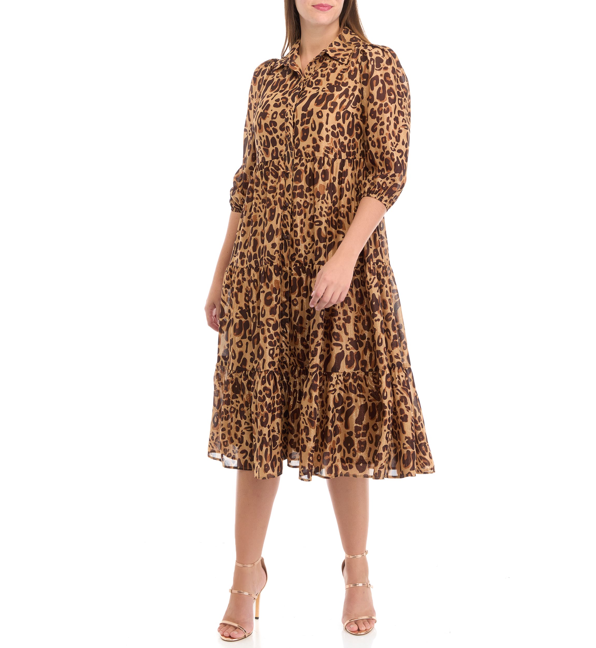 Womens 3/4 Sleeve Lurex Shine Shirtdress